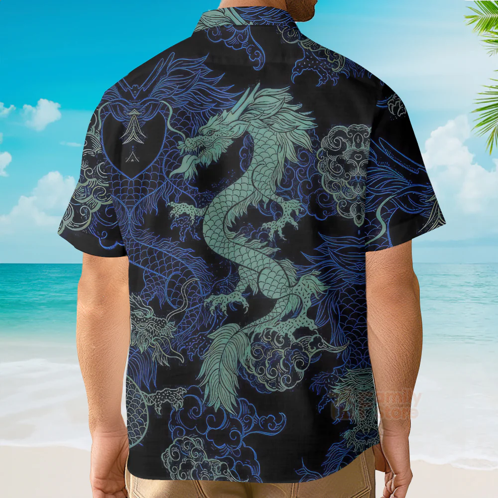 Mint Dragon Dark Short Sleeve - Hawaiian Shirt - Image 3