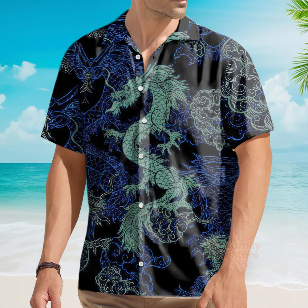 Mint Dragon Dark Short Sleeve - Hawaiian Shirt - Image 4