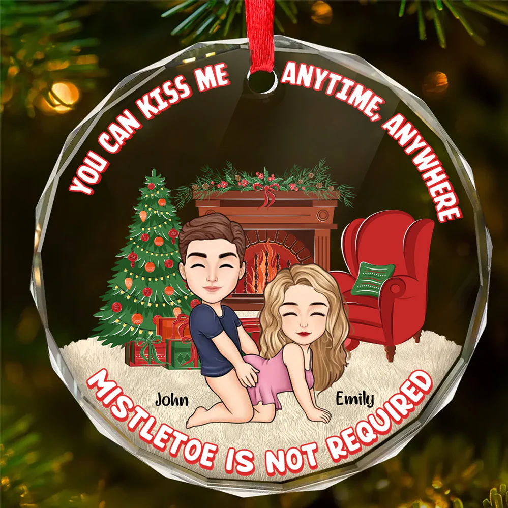 Mistletoe Is Not Required - Personalized Circle Glass Ornament - Gift For Couple | GR10 NL122 - Image 2