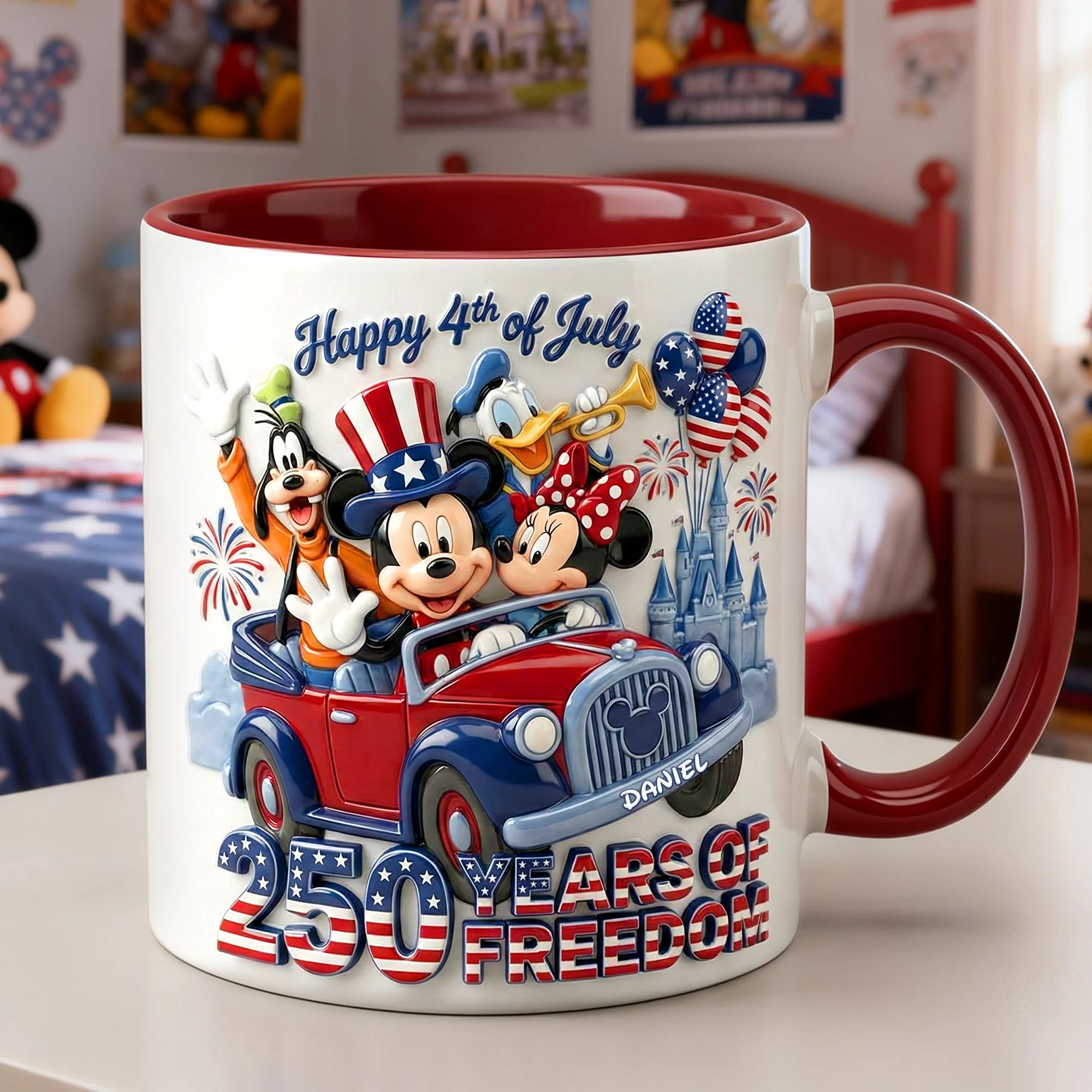 MkMo Magic Mouse 250 Years Of Freedom - Personalized Accent Mug - Gift For Patriots, Movie Fans NL122