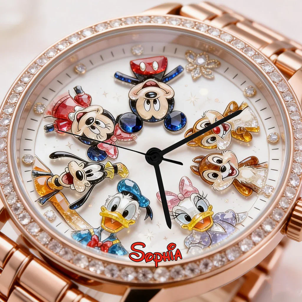 MkMo Magic Mouse And Friends - Personalized Woman Hand Watch - Gift For Her, Movies Fan HH01