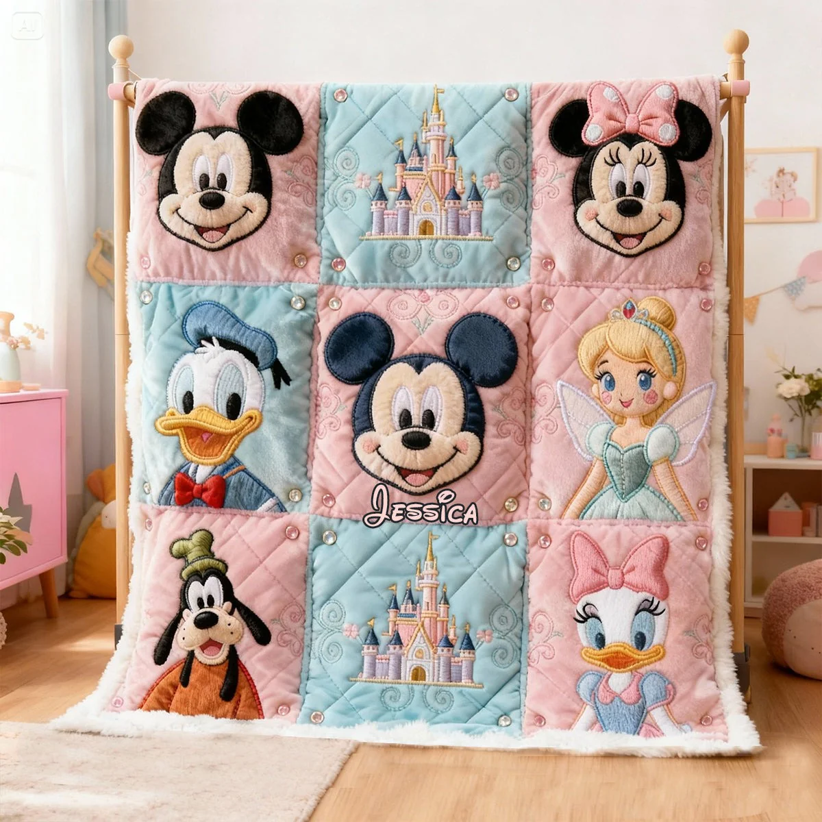 MkMo Magic Mouse Castle With Friends - Personalized Blanket - Gift For Movie Fans, Daughters, Family NL122