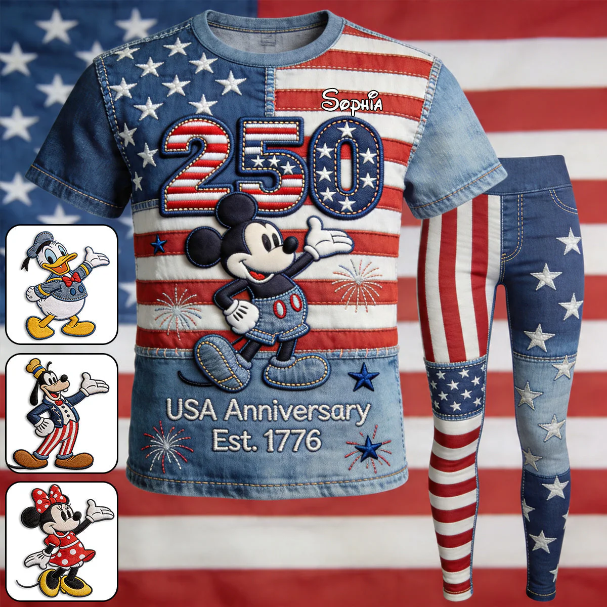 MkMo Magic Mouse Celebrate 250 Years Of America - Personalized All Over Shirt And Leggings - Gift For Movie Fans, Patriots