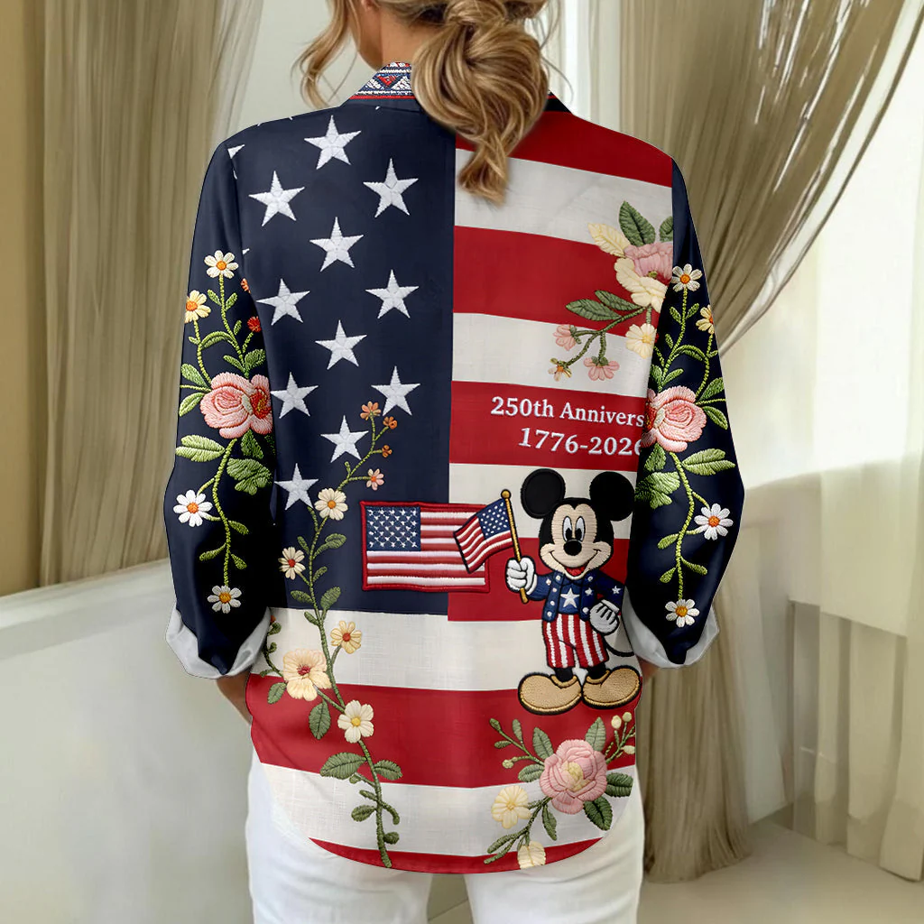 MkMo Magic Mouse Celebrate 250 Years Of America - Personalized Button-Up Shirt - Gift For Her, Patriots NL122 - Image 3