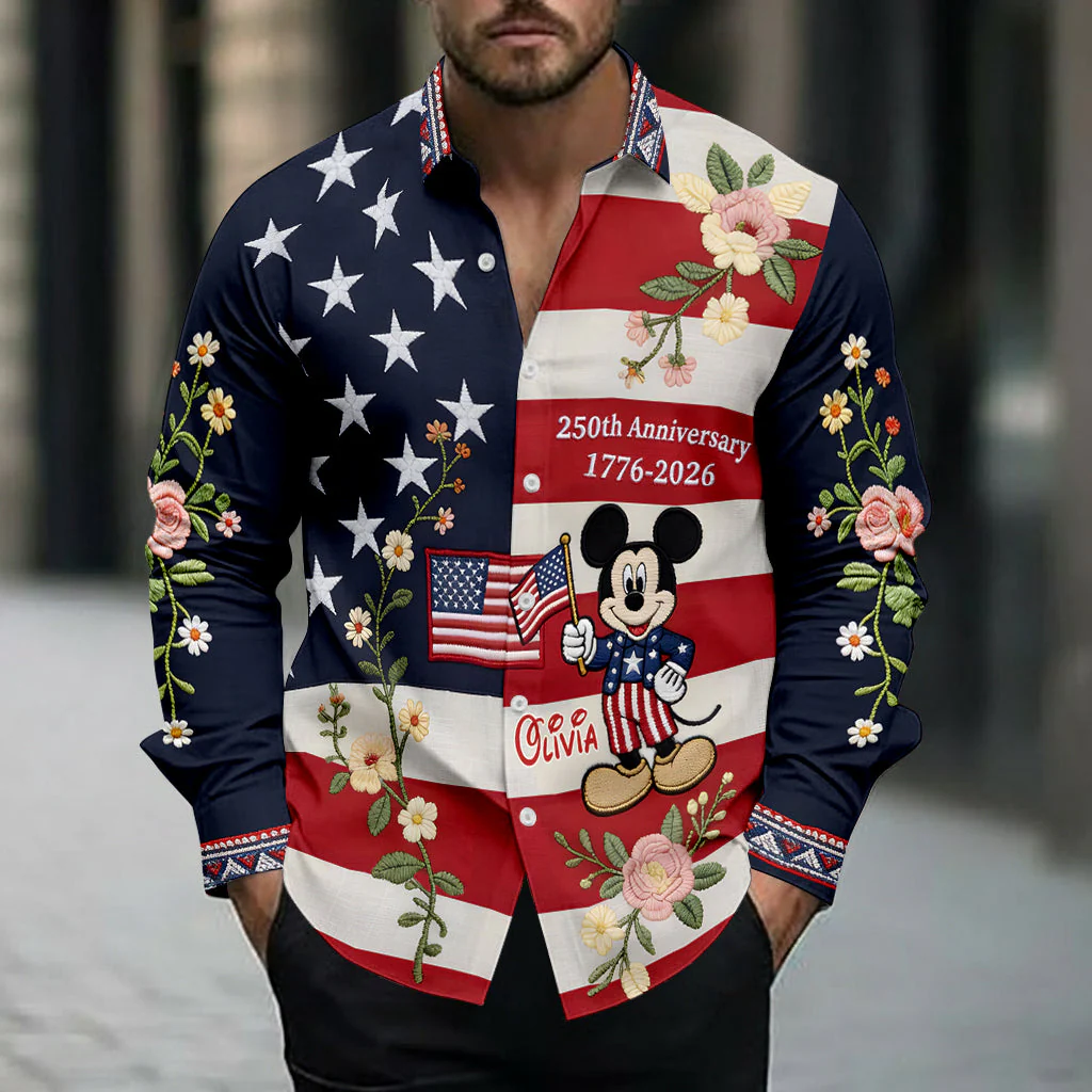 MkMo Magic Mouse Celebrate 250 Years Of America - Personalized Button-Up Shirt - Gift For Her, Patriots NL122 - Image 4