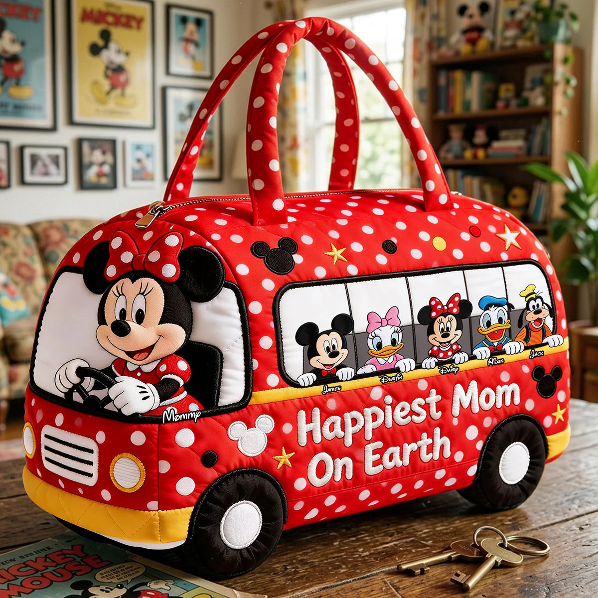 MkMo Magic Mouse Happiest Mom On Earth - Personalized Quilt Duffle Bag - Gift For Mom