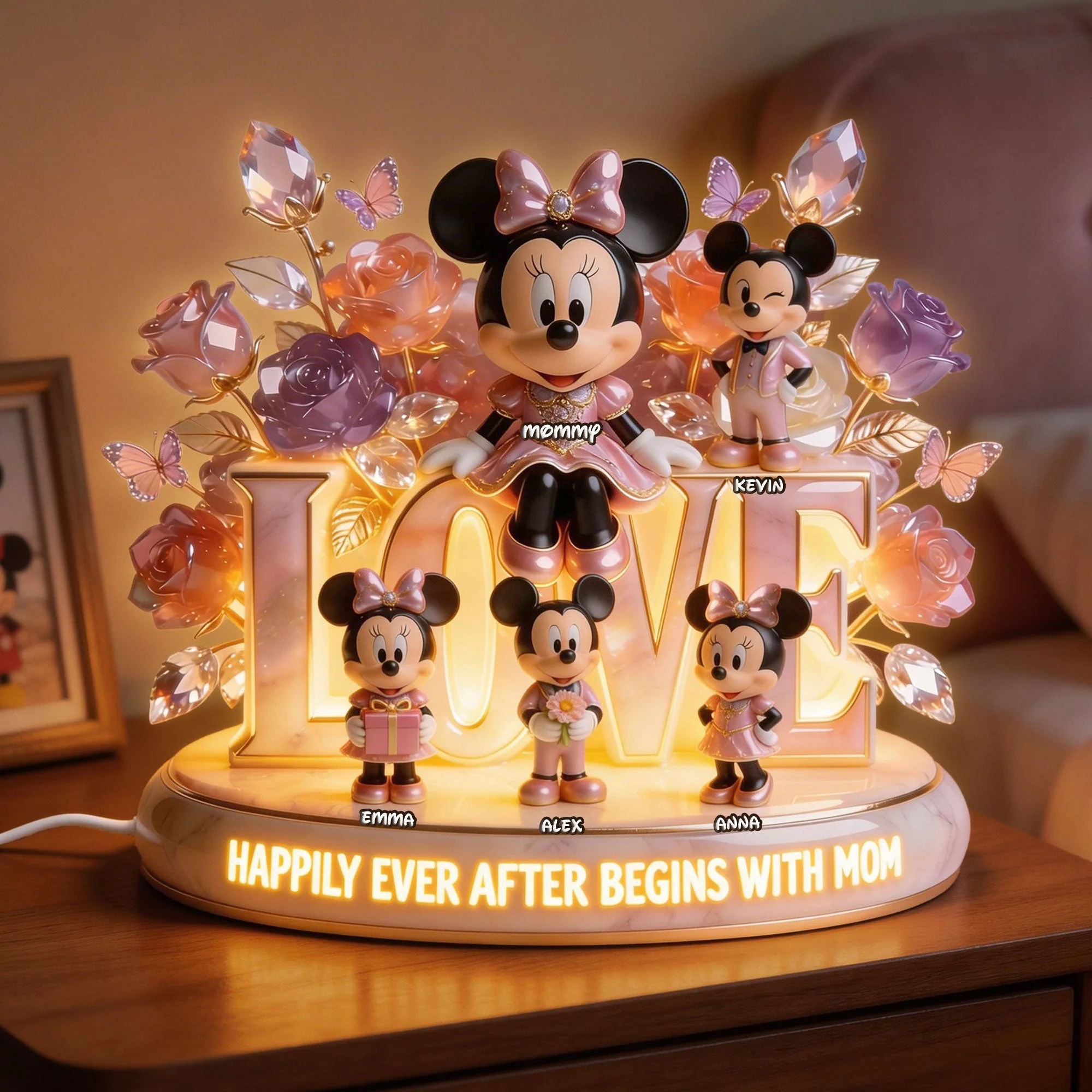 MkMo Magic Mouse Happily Ever After - Personalized Acrylic Light Box - Gift For Mom, Movie Fans NL122