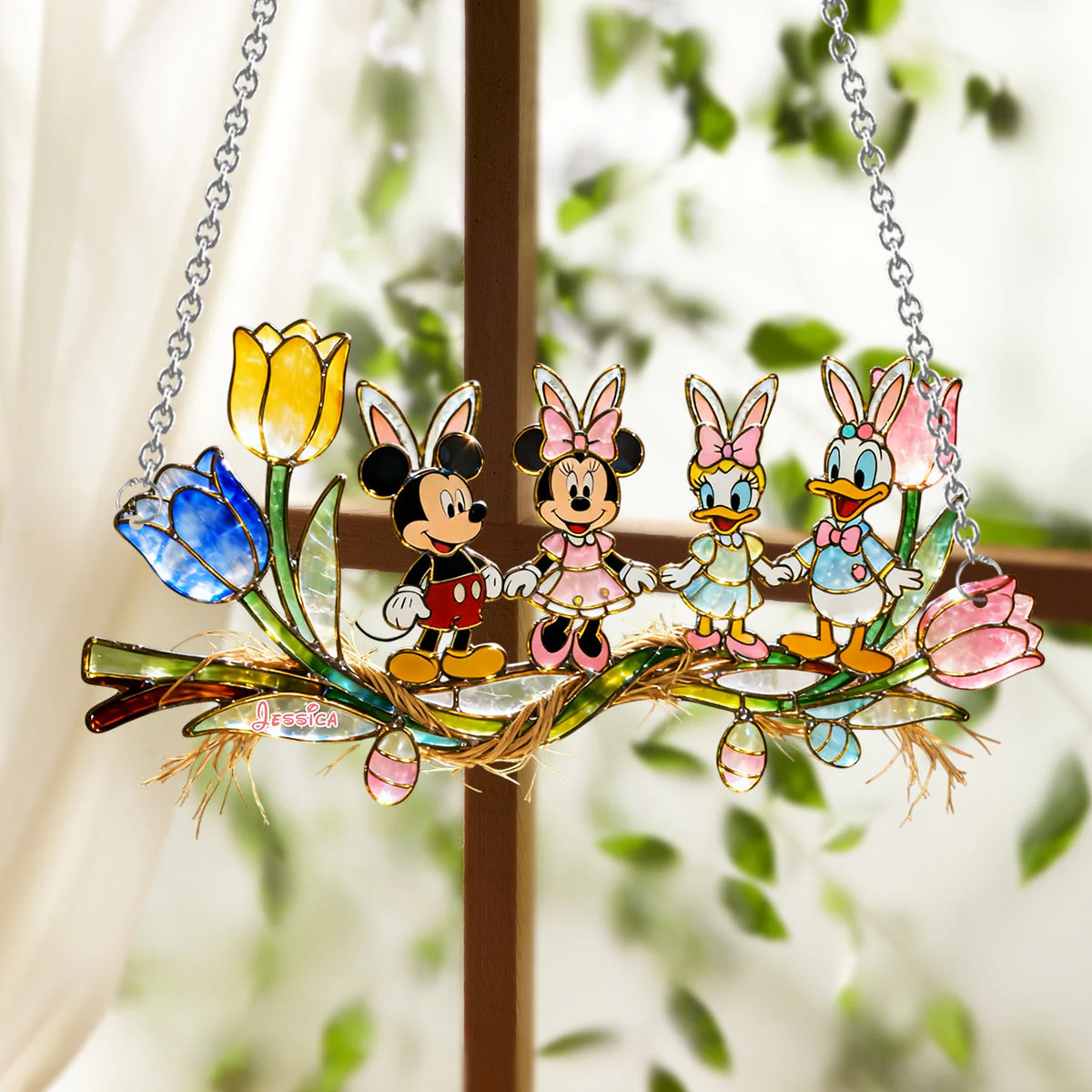 MkMo Magic Mouse Happy Easter - Personalized Window Hanging Suncatcher - Gift For Fan Movies HH01 - Image 2