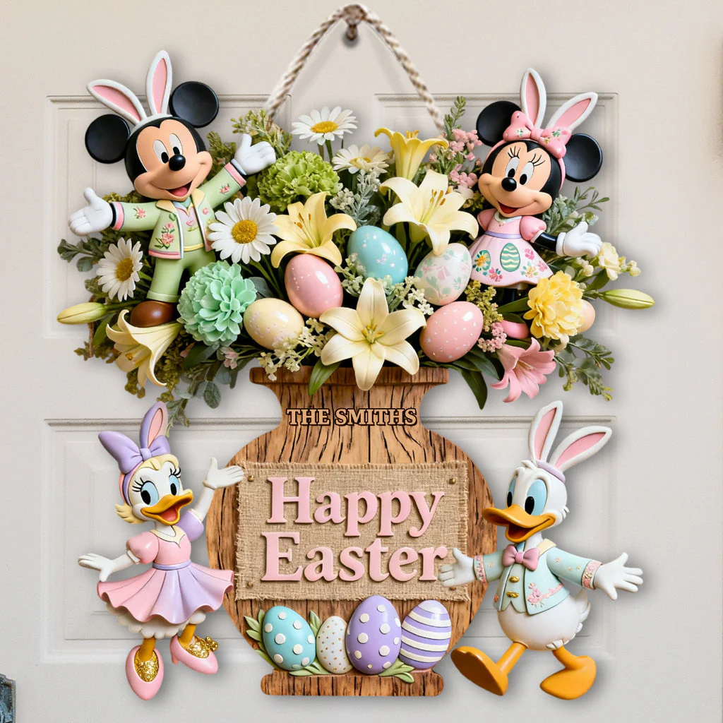 MkMo Magic Mouse Happy Easter - Personalized Wood Sign - Gift For Family, Fan Movies HH01