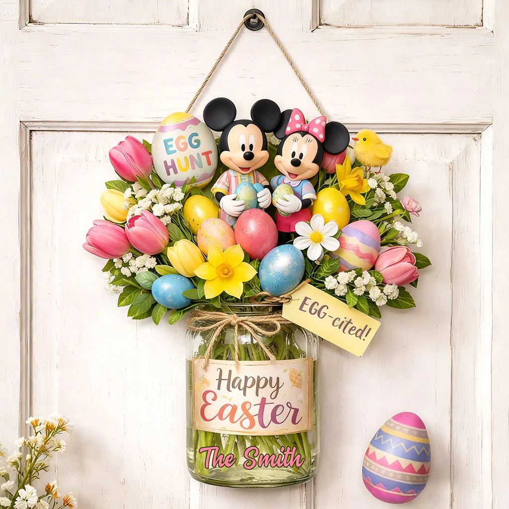 MkMo Magic Mouse Happy Easter - Personalized Wood Sign - Gift For Family, Fan Movies HH01