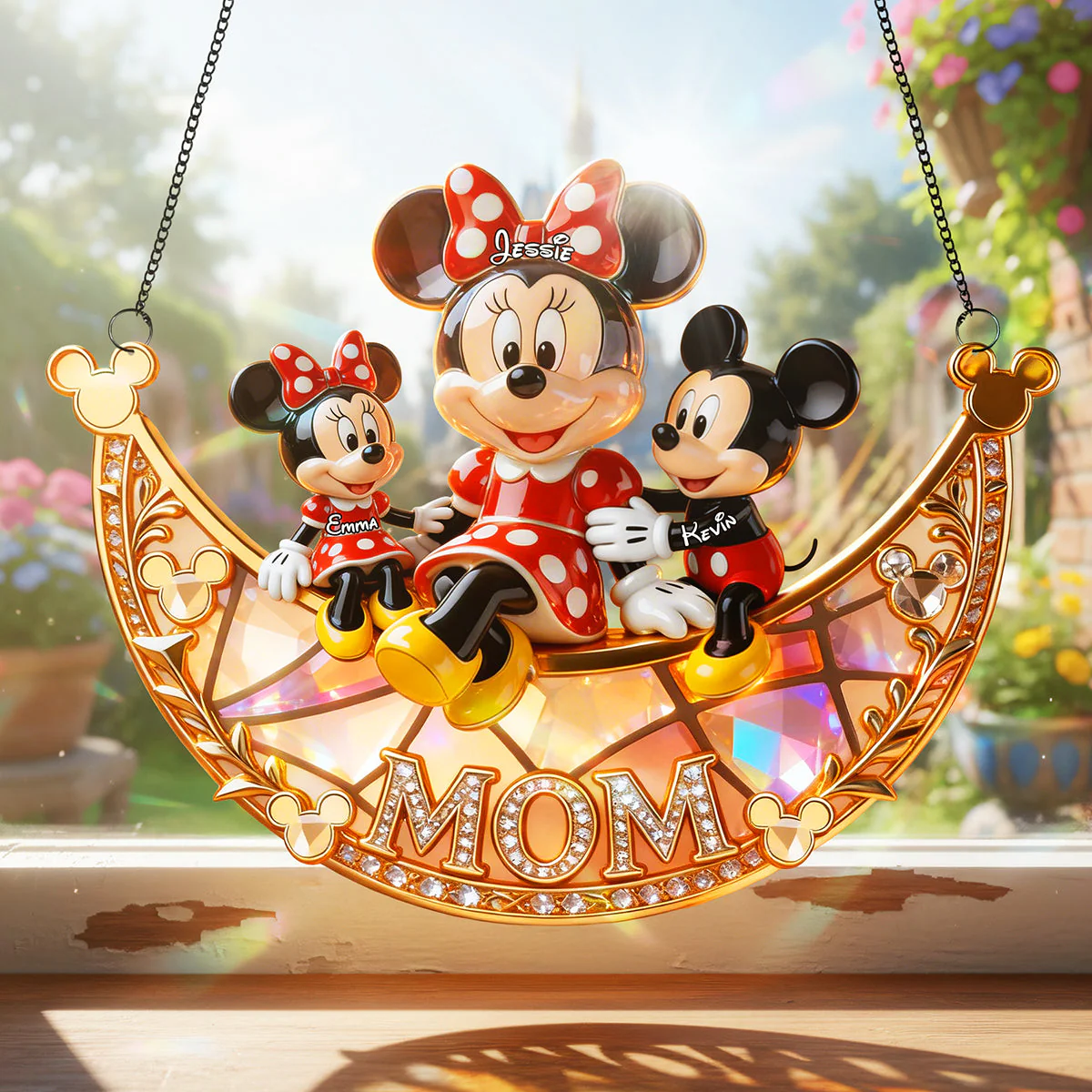 MkMo Magic Mouse Love Mom - Personalized Window Hanging Suncatcher - Gift For Mom, Movie Fans NL122