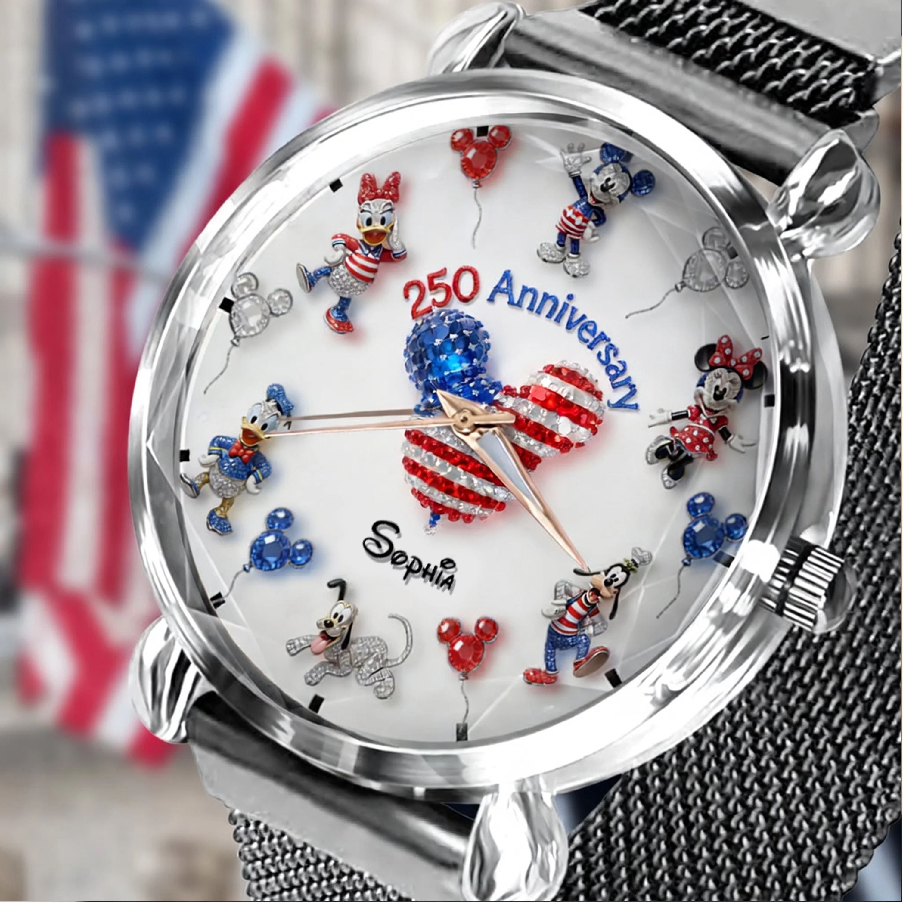 MkMo Magic Mouse With Friends Celebrate 250 Years Of America - Personalized Hand Watch - Gift For Fan Movies HH01
