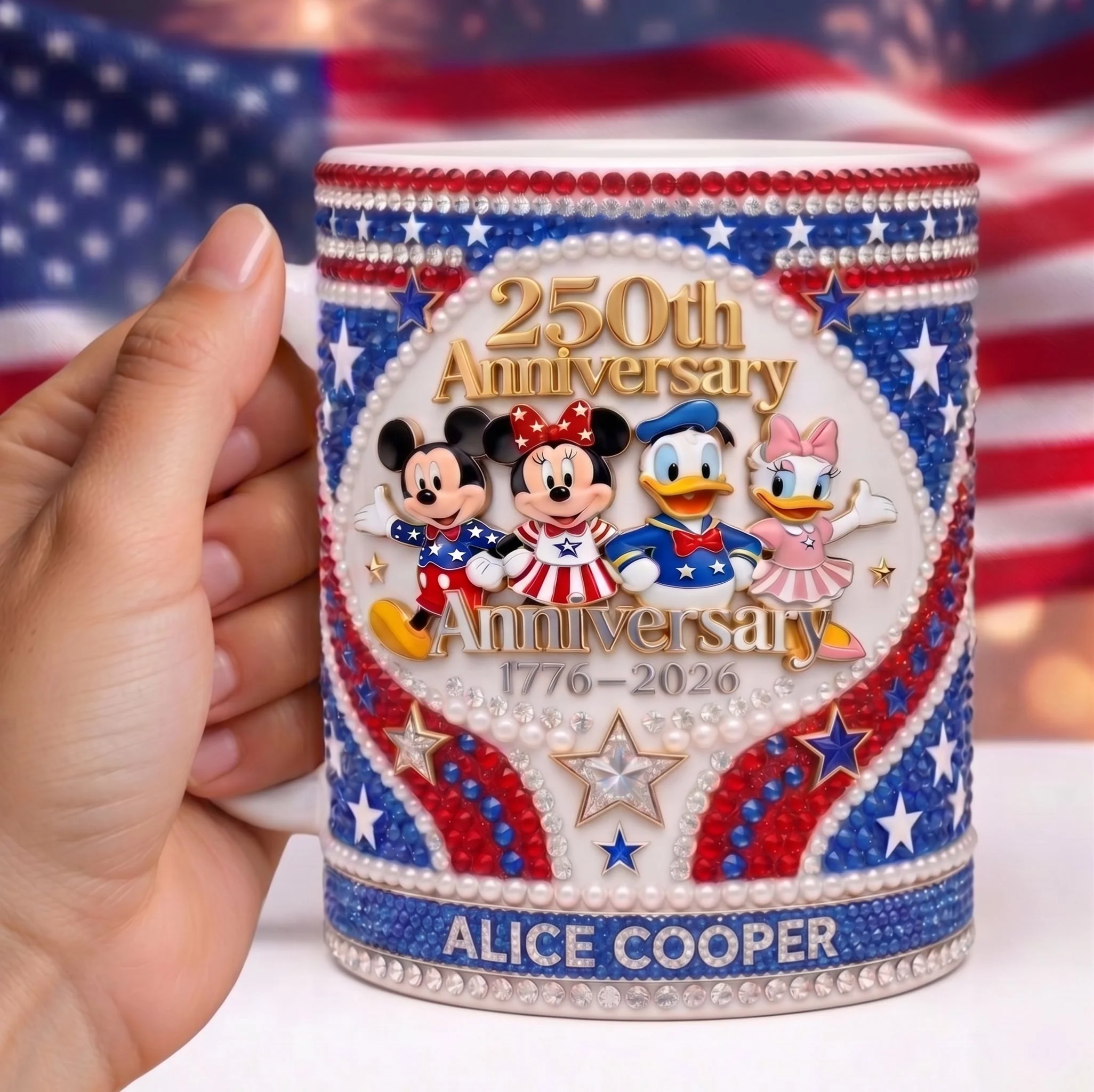 MkMo Magical Mouse & Funny Friends Celebrate 250th Anniversary -  Personalized Edge To Edge Mug - Gift For Movie Fans, Patriots - Image 2