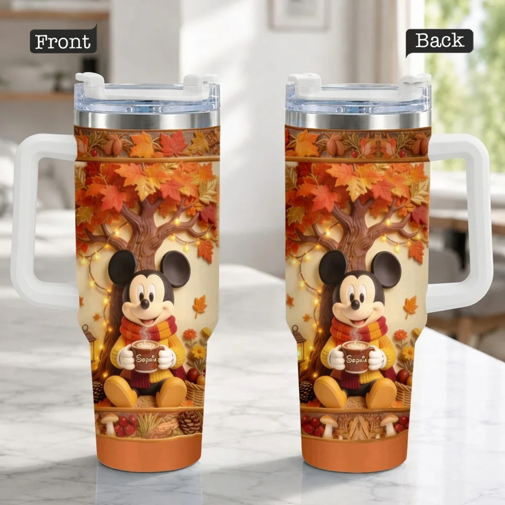 MkMo The Most Beautiful Time Of The Year With Magic Mouse - Fall Vibes - Personalized Tumbler - Image 3