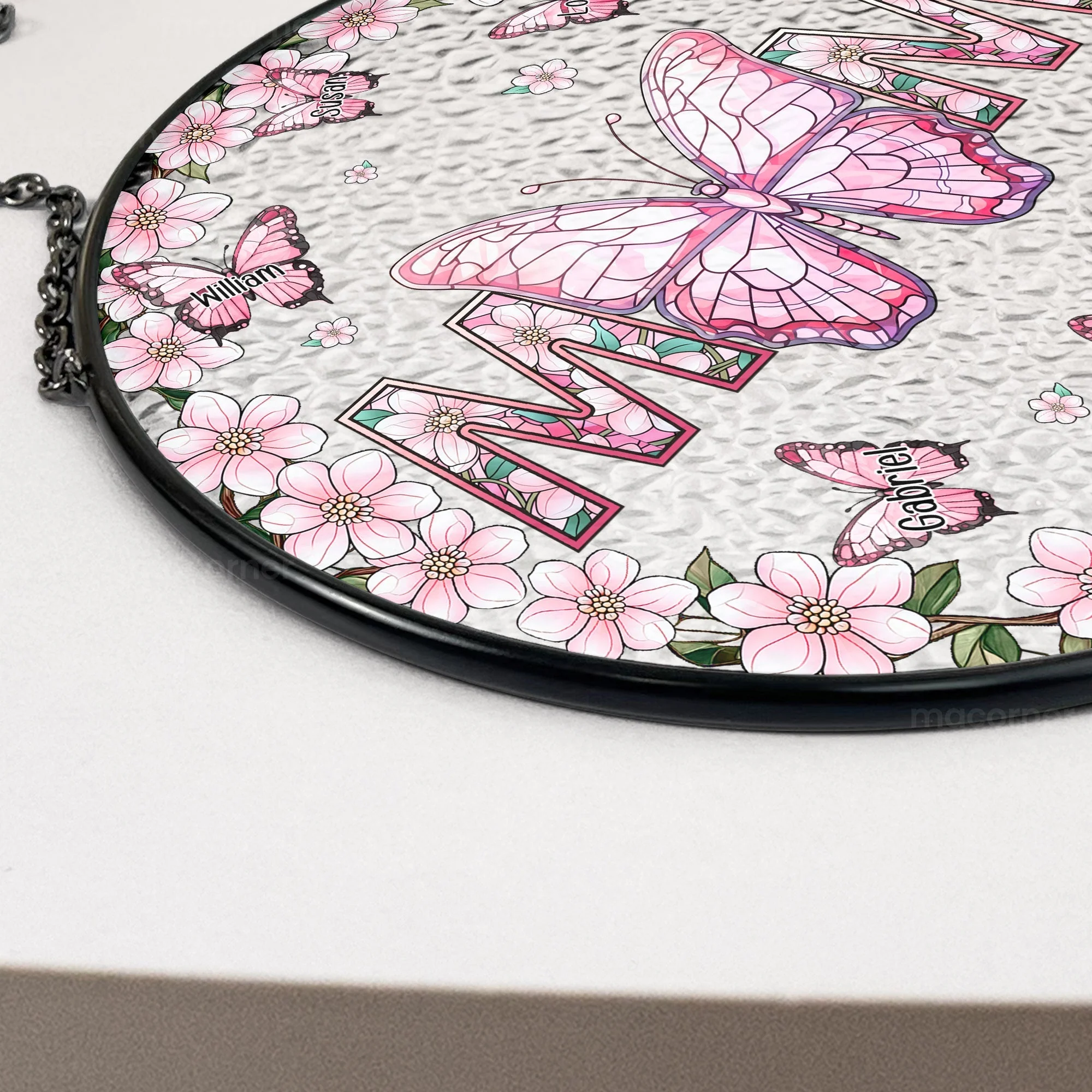 Mom And Butterflies - Personalized Stained Glass Window Hanging Suncatcher - Gift For Mom, Grandma, Mother's Day | NA94 - Image 3