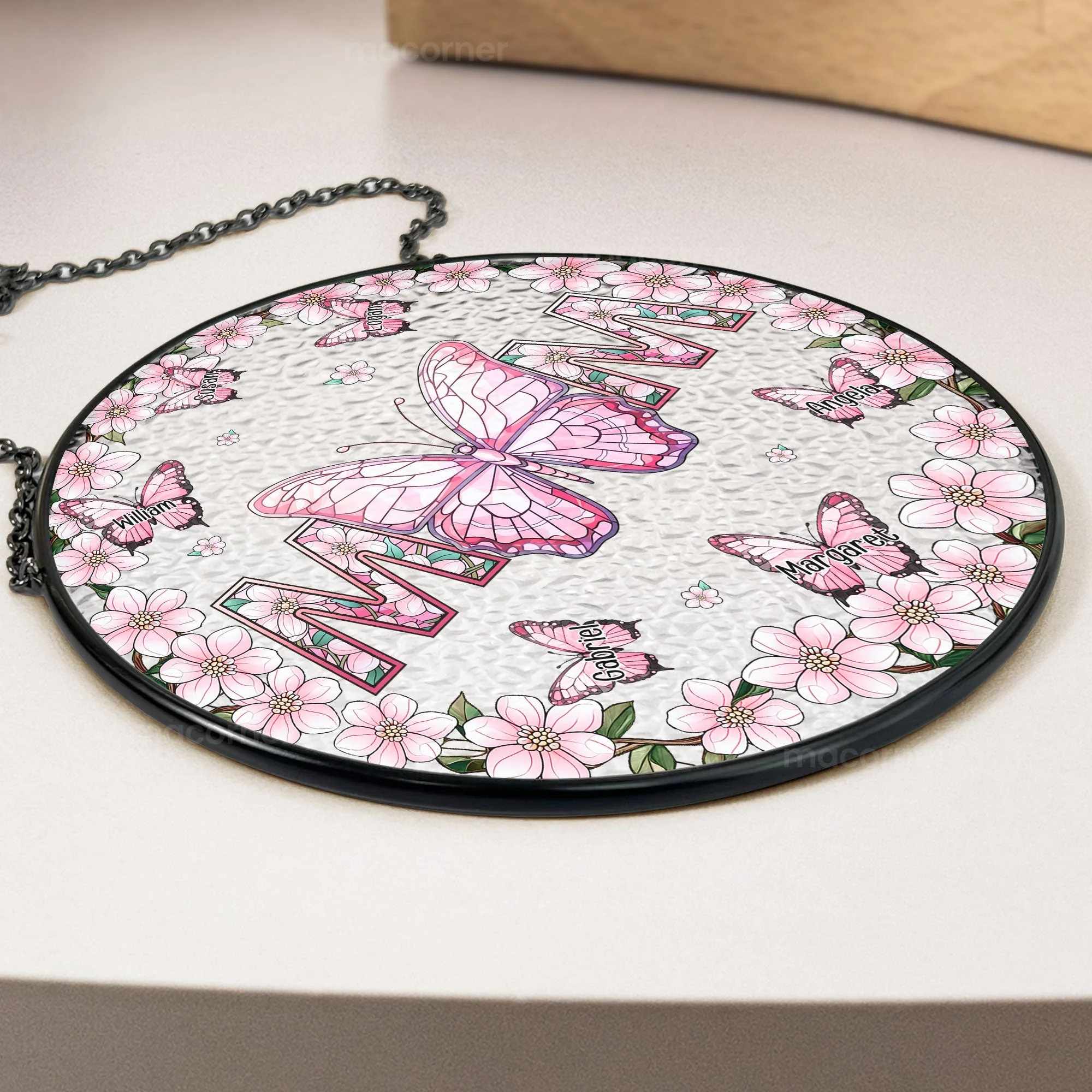 Mom And Butterflies - Personalized Stained Glass Window Hanging Suncatcher - Gift For Mom, Grandma, Mother's Day | NA94 - Image 4