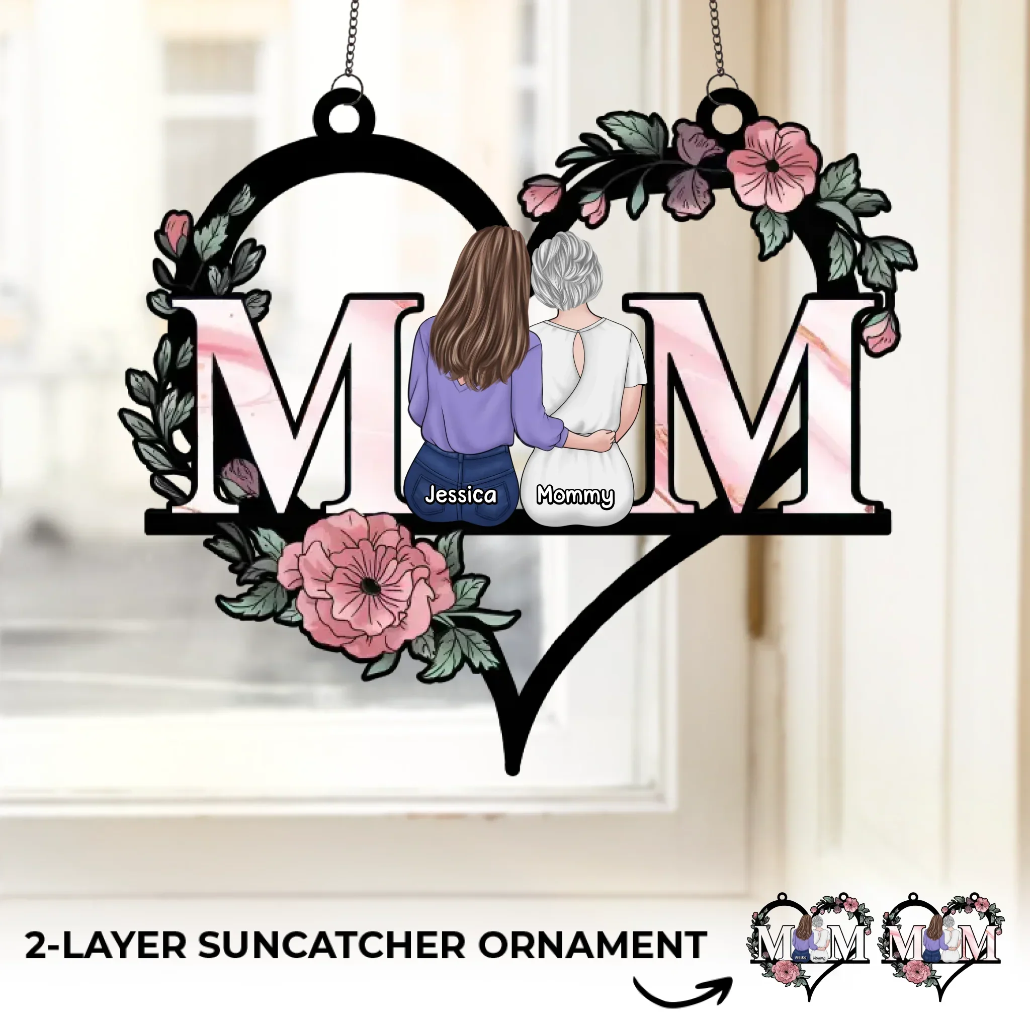 Mom, Forever In My Heart - Personalized Window Hanging Window Hanging Suncatcher Ornament - Gift For Mom, Grandma, Mother's Day | GR24 NA94 - Image 2
