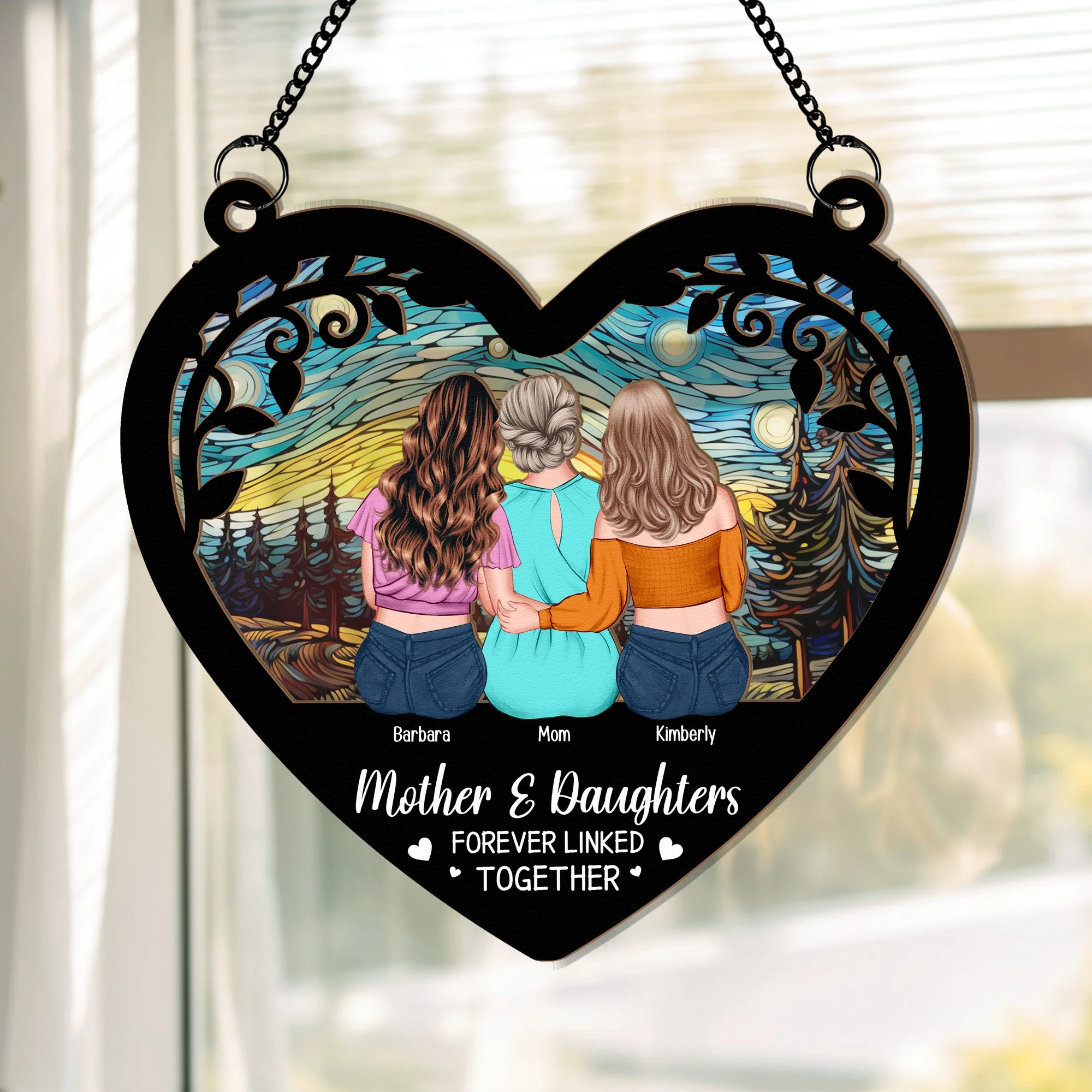 Mom Forever Linked Together  - Personalized Window Hanging Window Hanging Suncatcher Ornament  - Gift For Mom, Grandma, Mother's Day | GR24 NA94