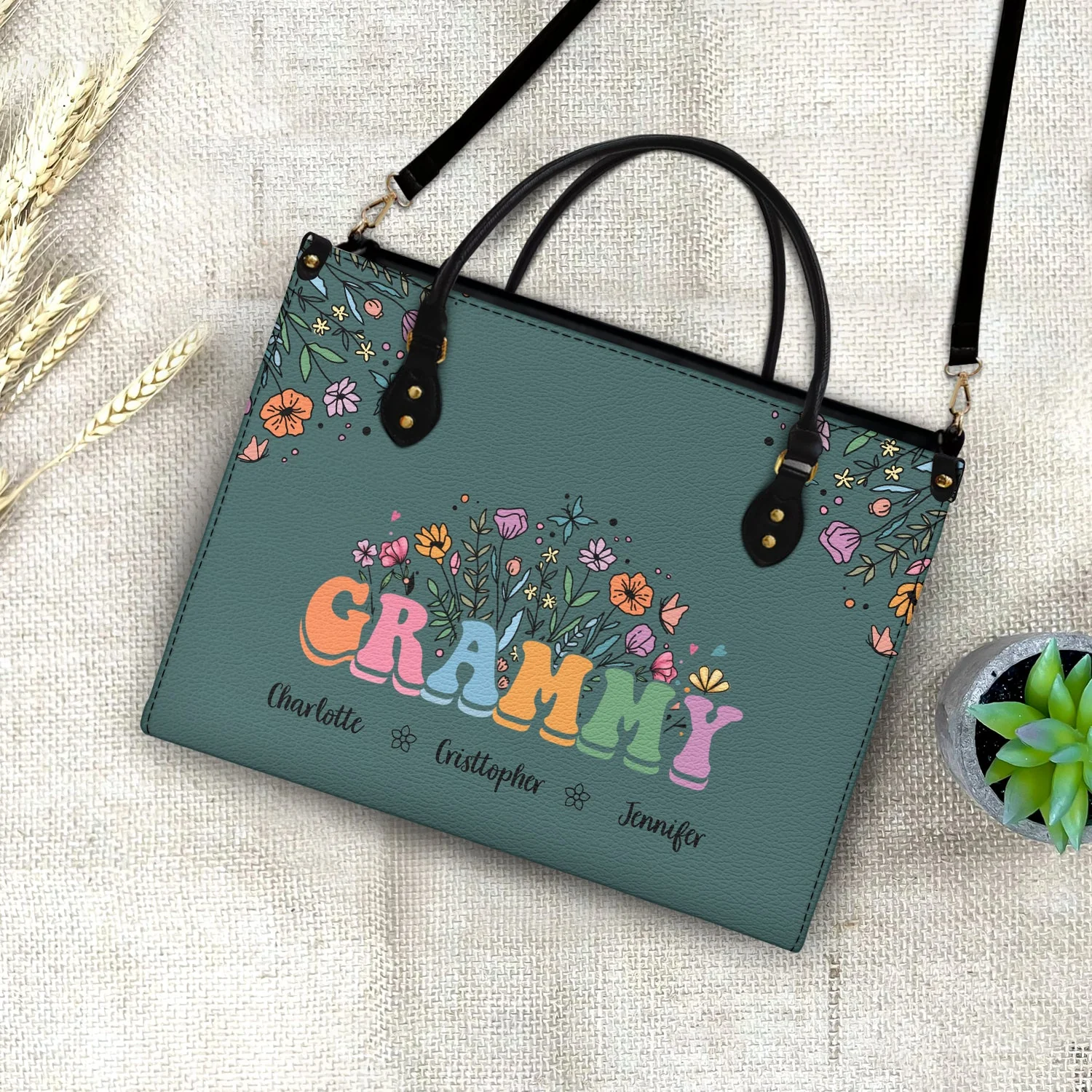 Mom Grandma Floral  - Personalized Leather Bag - Gift For Mother, Grandma, Grandmother, Mother's Day | NA94 - Image 4