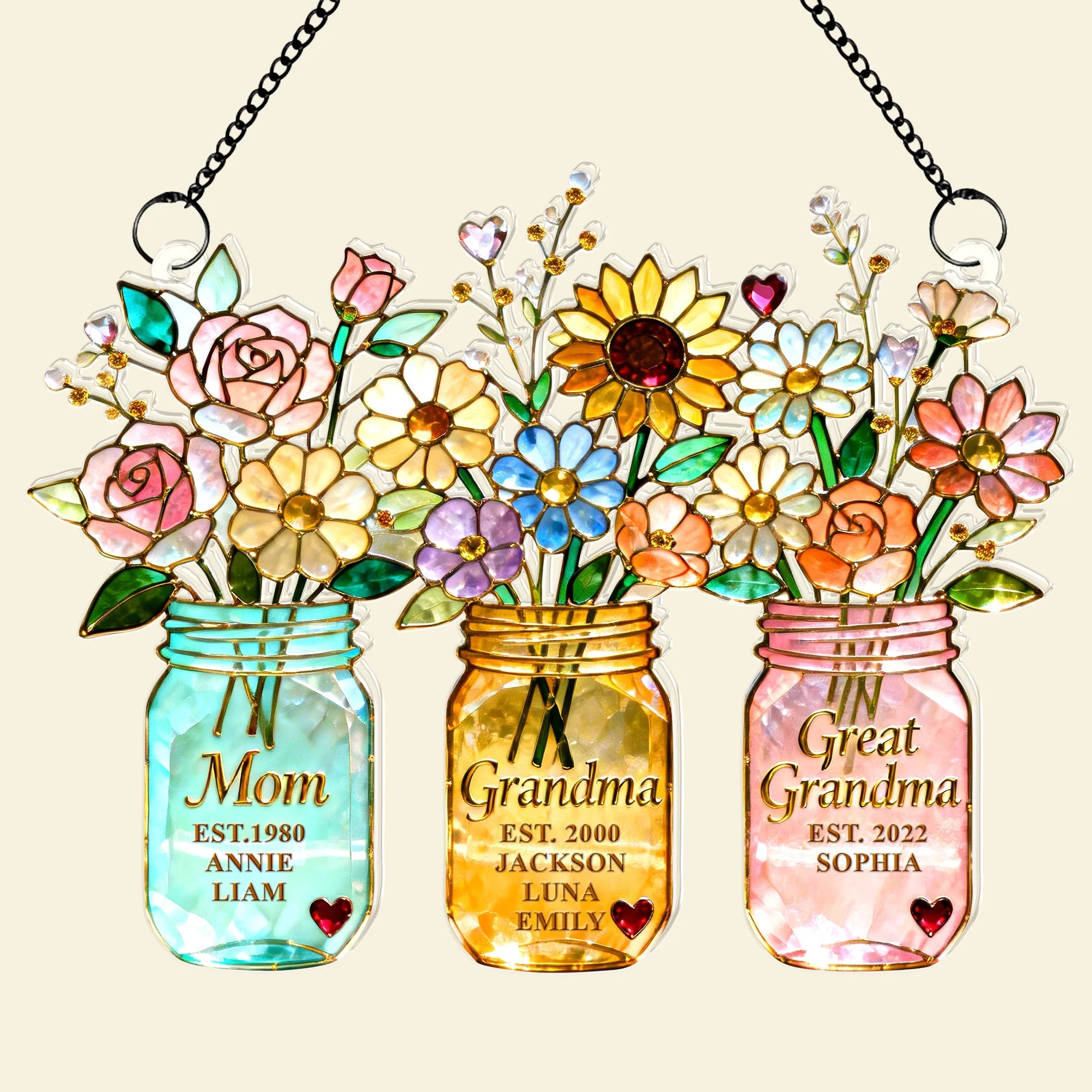 Mom & Grandma Floral - Personalized Window Hanging Suncatcher - Gift For Mom, Mother's Day HN02 - Image 3