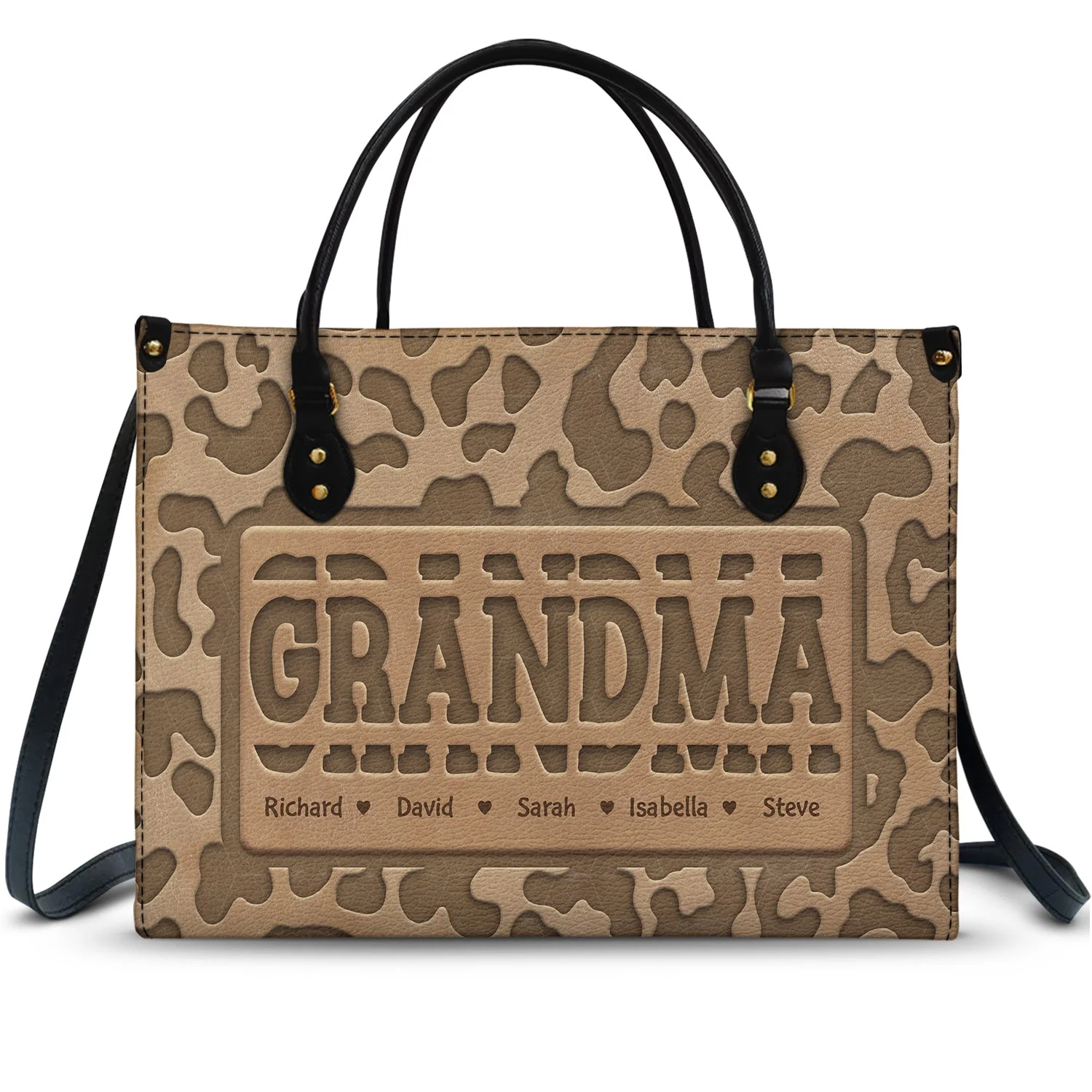 Mom Grandma Title Leopard Pattern  - Personalized Leather Bag - Gift For Wife, Mother, Grandma, Grandmother, Mother's Day | NA94