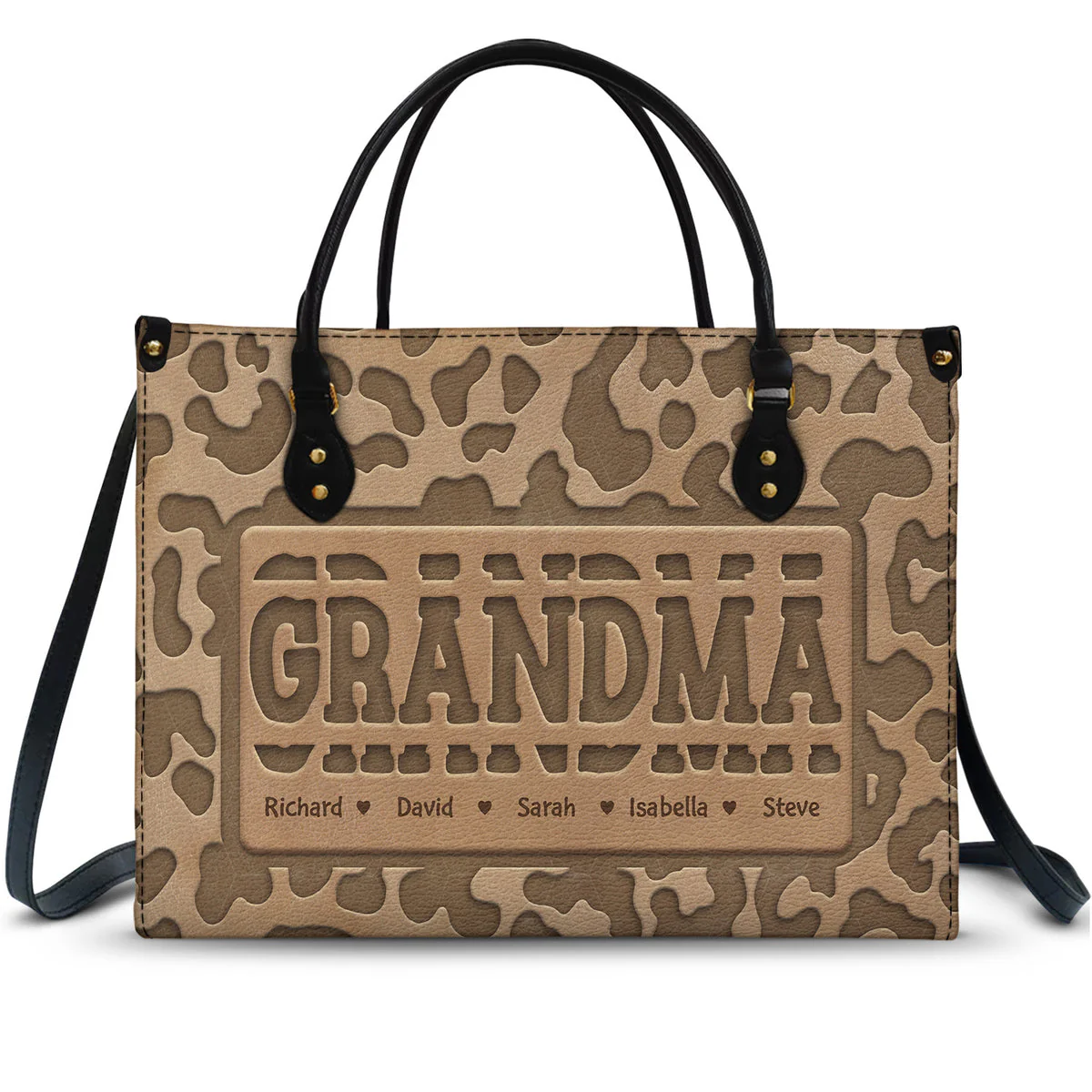Mom Grandma Title Leopard Pattern  - Personalized Leather Bag - Gift For Wife, Mother, Grandma, Grandmother, Mother's Day | NA94 - Image 2