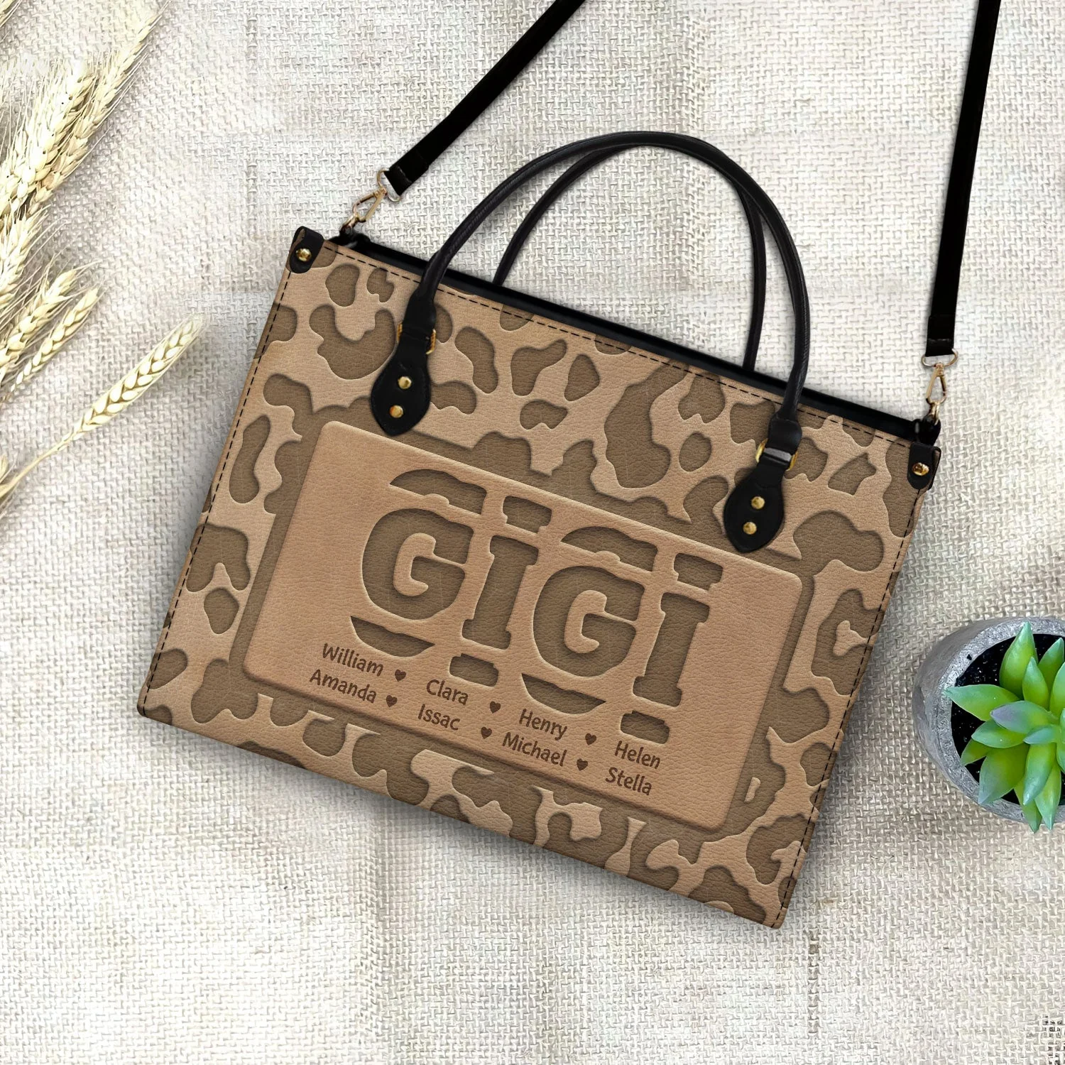 Mom Grandma Title Leopard Pattern  - Personalized Leather Bag - Gift For Wife, Mother, Grandma, Grandmother, Mother's Day | NA94 - Image 4