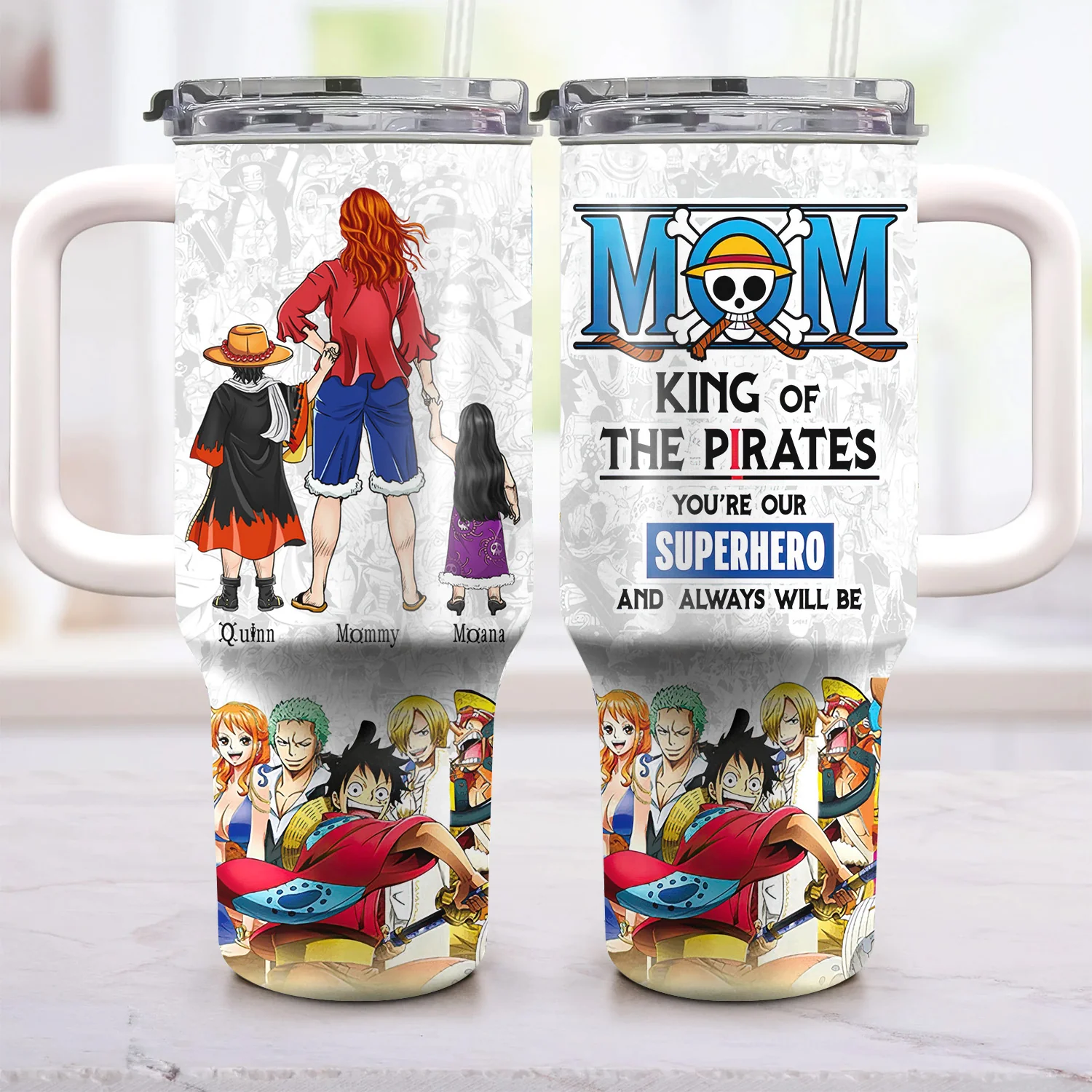 Mom King Of The Pirates And Our Super Hero - Personalized 40oz Tumbler Cup With Straw - Gift For Mom, Mother's Day | CL11.ver2 NA94