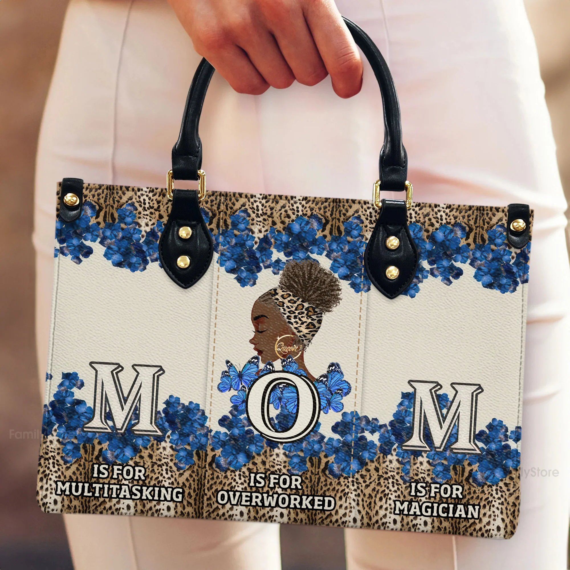 Mom Multitasking Overworked Magician - Personalized Leather Bag - Gift For Mother, Grandma, African Mom, Mother's Day | GR13 - Image 4