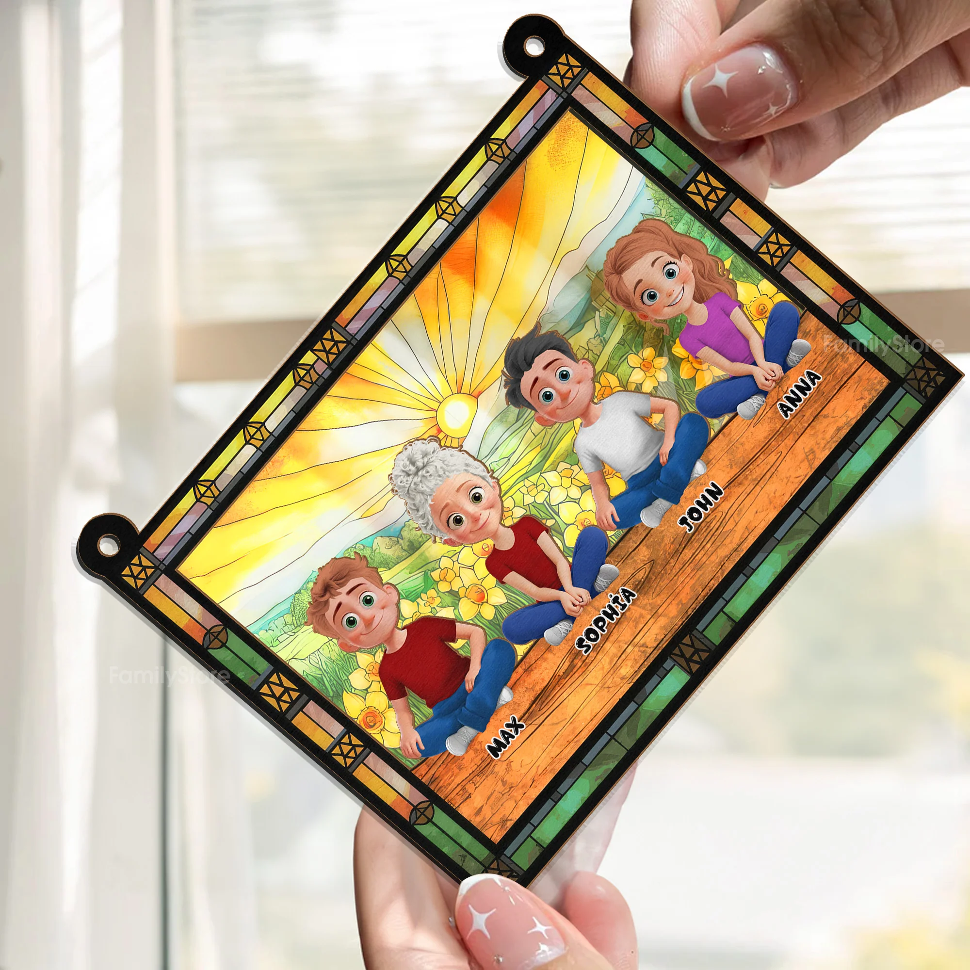 Mom Sitting With Children In The Garden - Personalized Window Hanging Window Hanging Suncatcher Ornament - GIft For Mom, Mother's Day | GR25 NA94 - Image 2