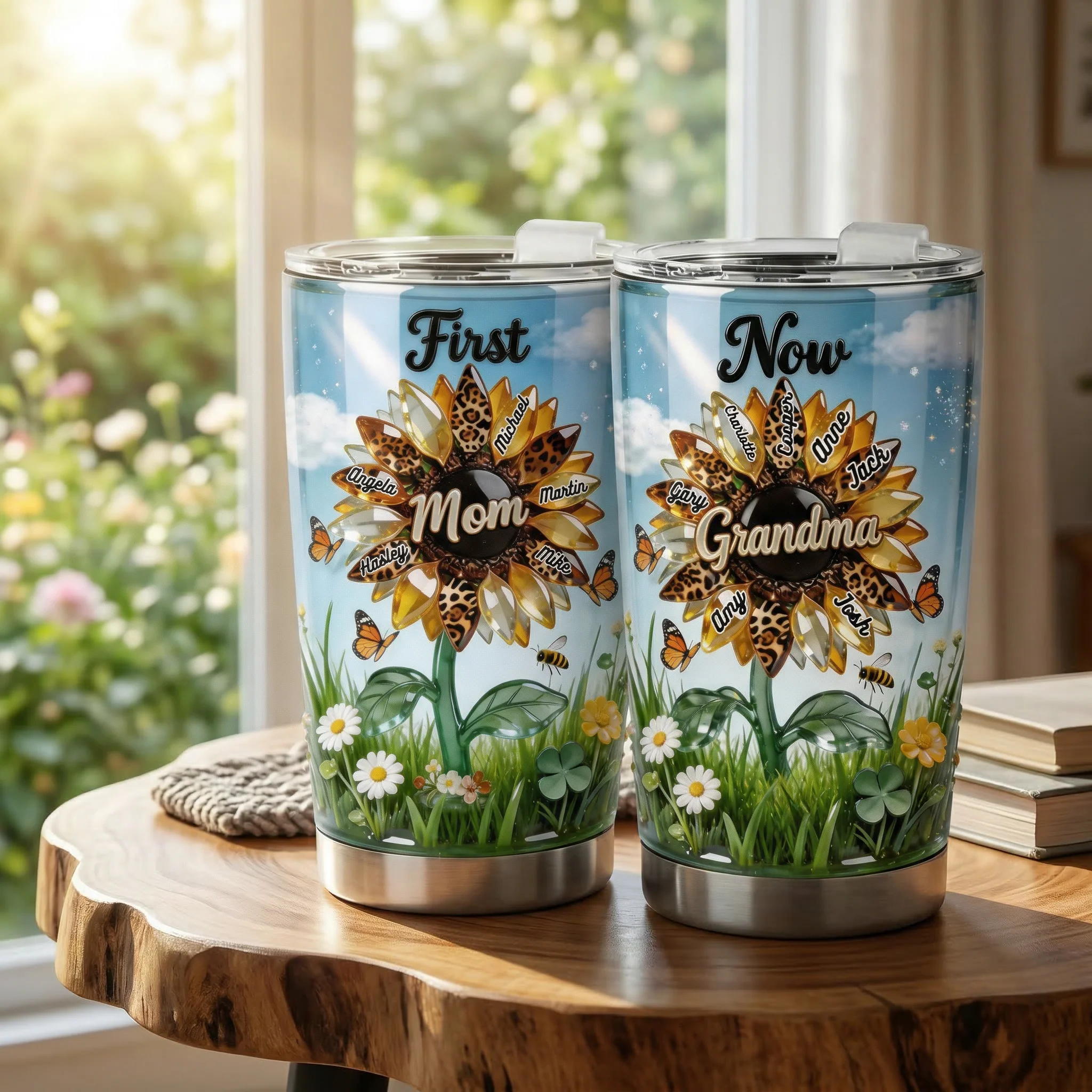 Mom To Grandma Sunflower - Personalized Tumbler - Gift For Mom, Grandma - Image 2