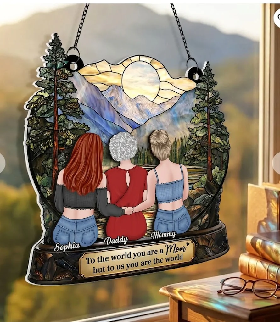 Mom with Daughters Nature Scene - Personalized Acrylic Window Hanging Suncatcher - Gift for Mom, For Grandma - Image 4