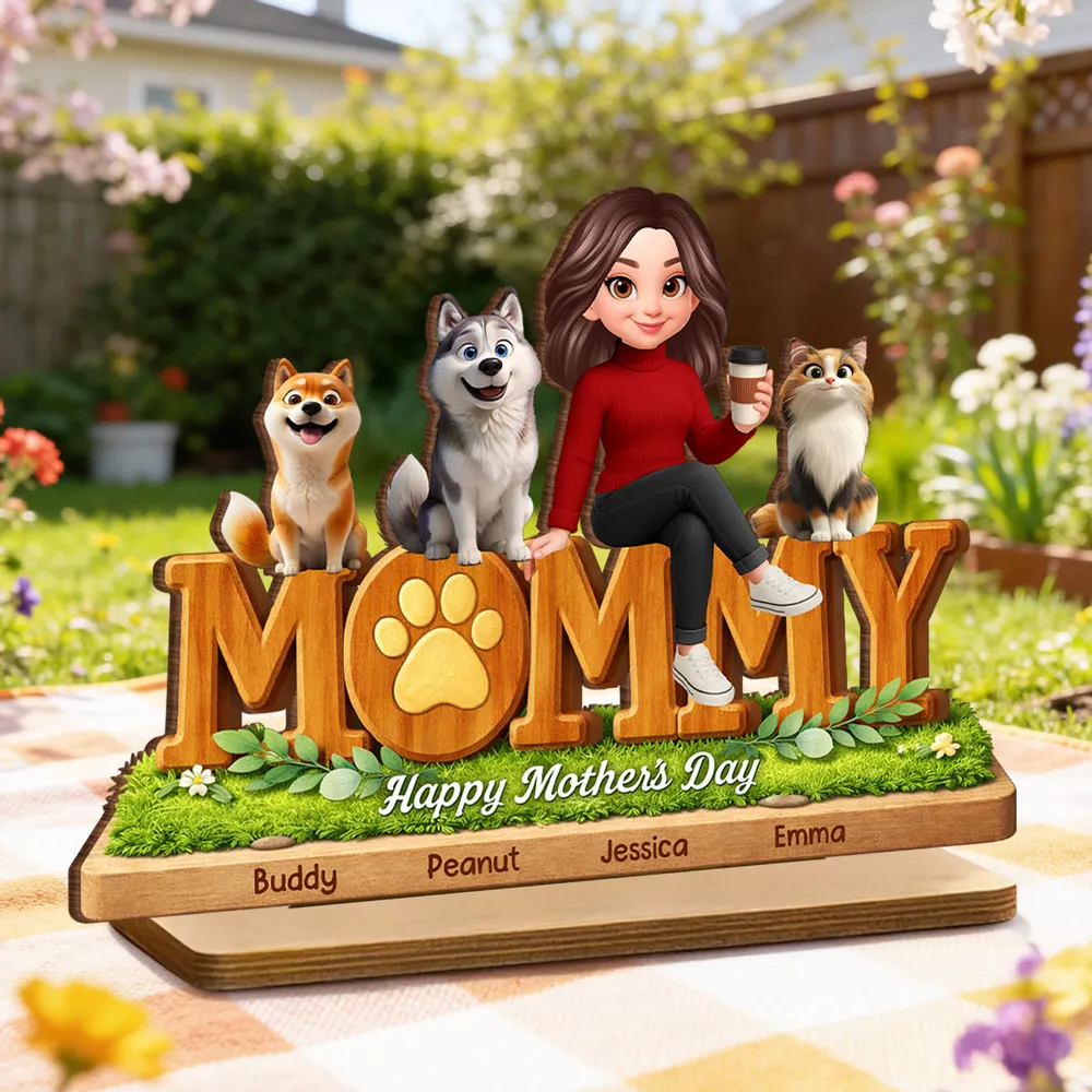 Mommy Dog Cat Happy Mother's Day - Personalized Wooden Plaque - Gift For Pet Mom HN02 - Image 2