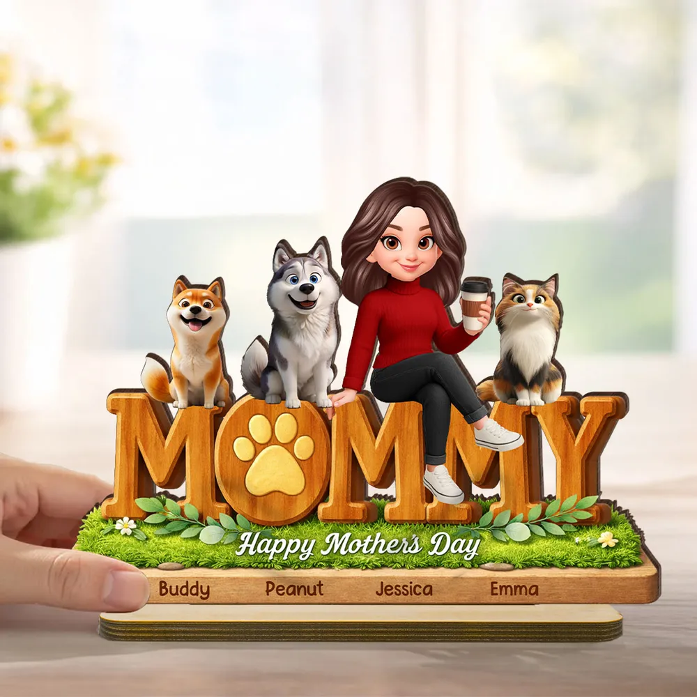 Mommy Dog Cat Happy Mother's Day - Personalized Wooden Plaque - Gift For Pet Mom HN02 - Image 3