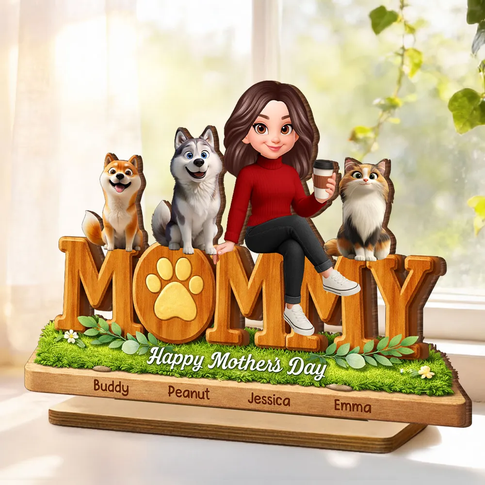 Mommy Dog Cat Happy Mother's Day - Personalized Wooden Plaque - Gift For Pet Mom HN02 - Image 4
