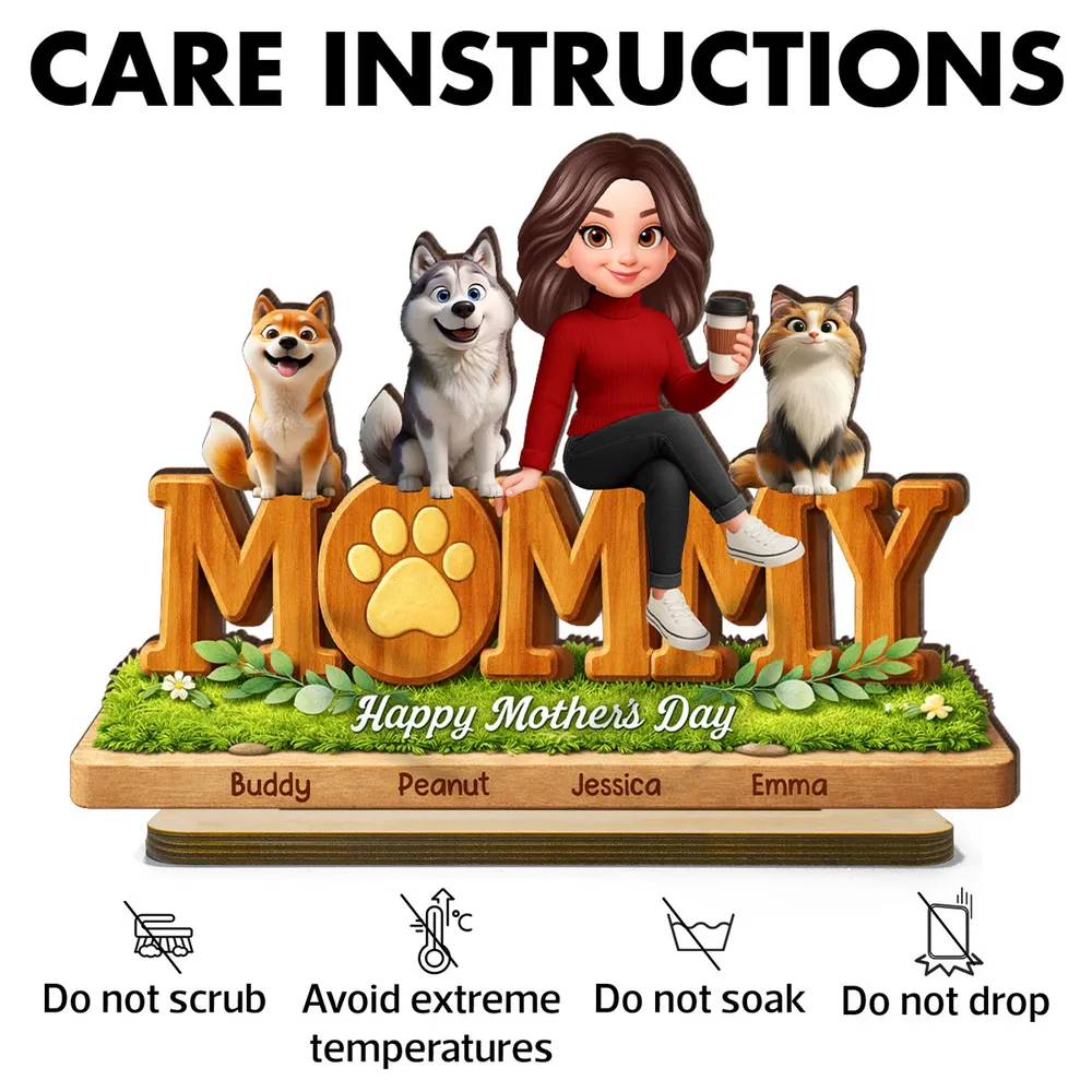 Mommy Dog Cat Happy Mother's Day - Personalized Wooden Plaque - Gift For Pet Mom HN02 - Image 7