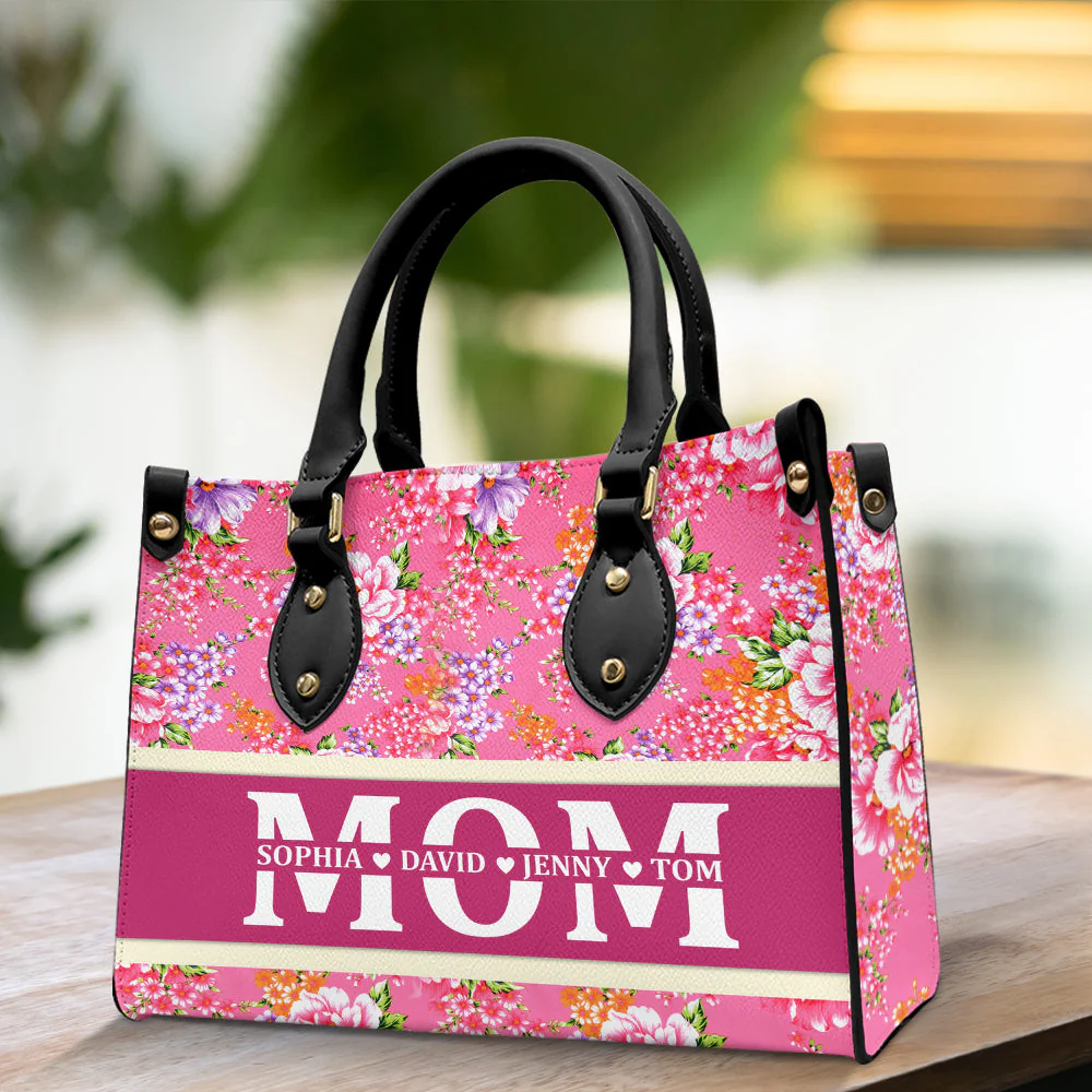 Mommy Flower Pattern - Personalized Leather HandBag - Gift For Mother, Grandma, Grandmother, Mother's Day | NA94 - Image 2