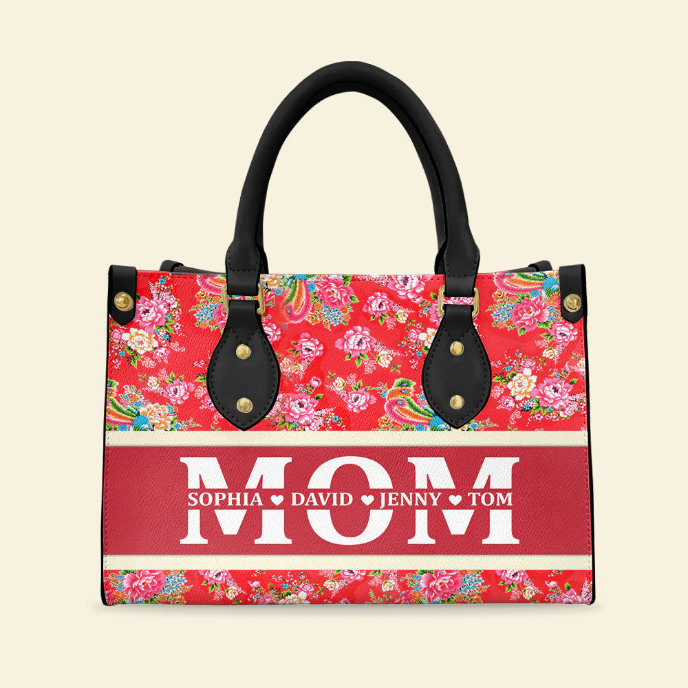 Mommy Flower Pattern - Personalized Leather HandBag - Gift For Mother, Grandma, Grandmother, Mother's Day | NA94 - Image 3
