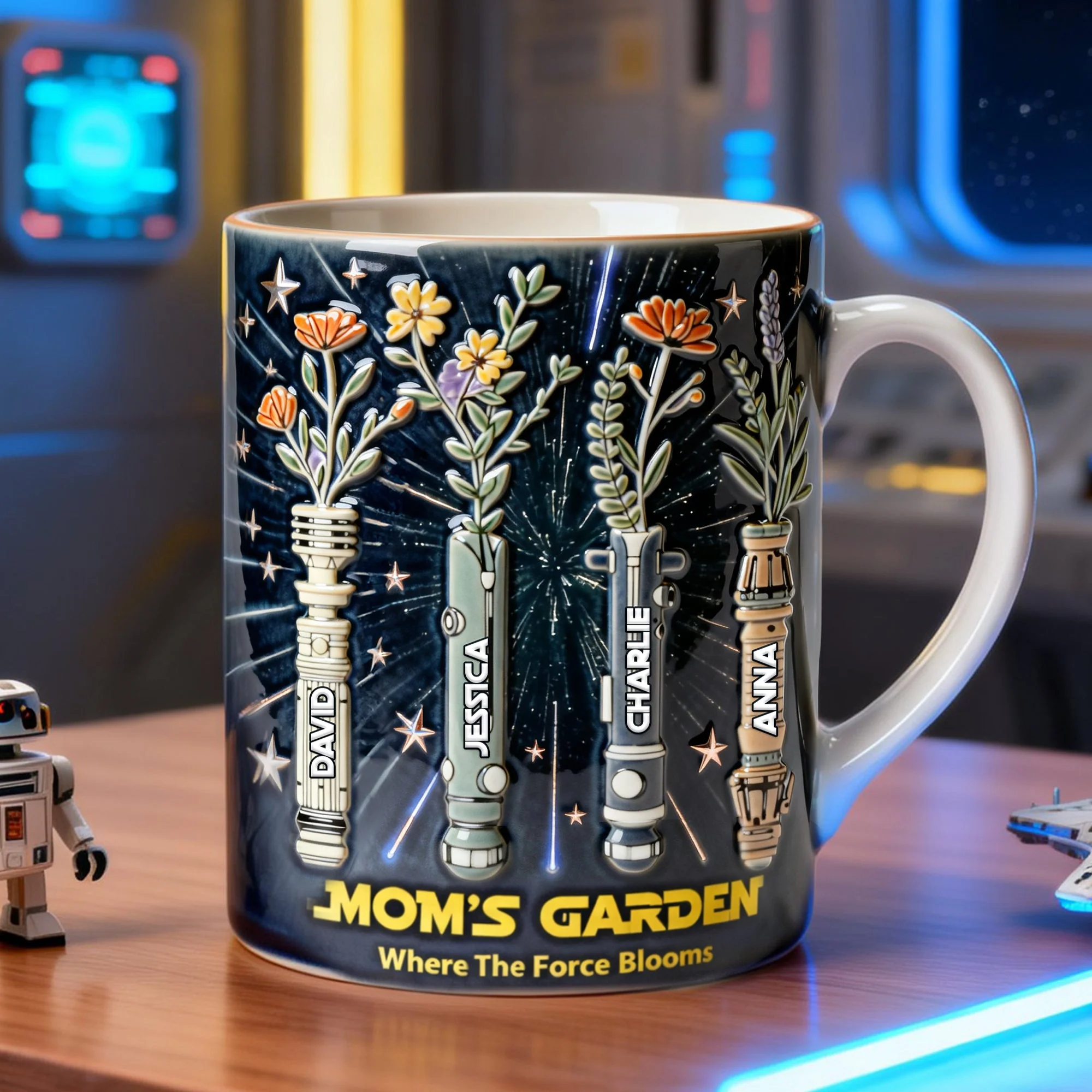 Mom's Floral Garden In Space - Personalized White Mug - Gift For Mom, Grandma - Image 3