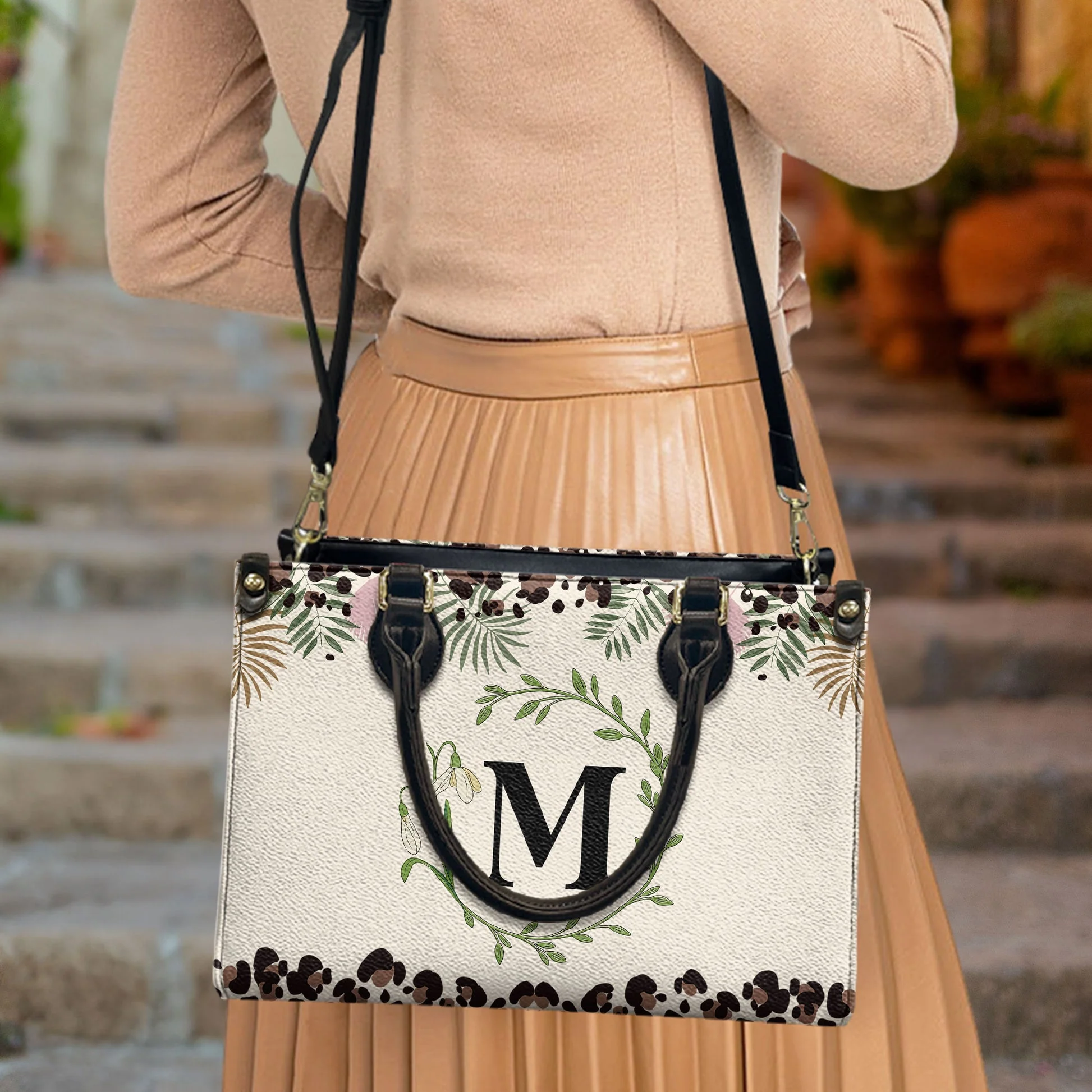 Monogram And Birth Month Flower - Personalized Leather Bag - Loving Gift For Mother, Grandma, Grandmother, Mother's Day NA94 - Image 3
