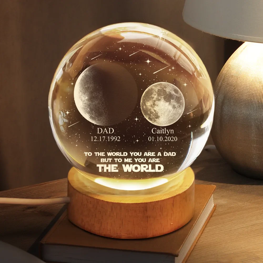 Moon Phase I Am Their Father - Personalized Crystal Globe Lamp - Gift For Dad - Image 2