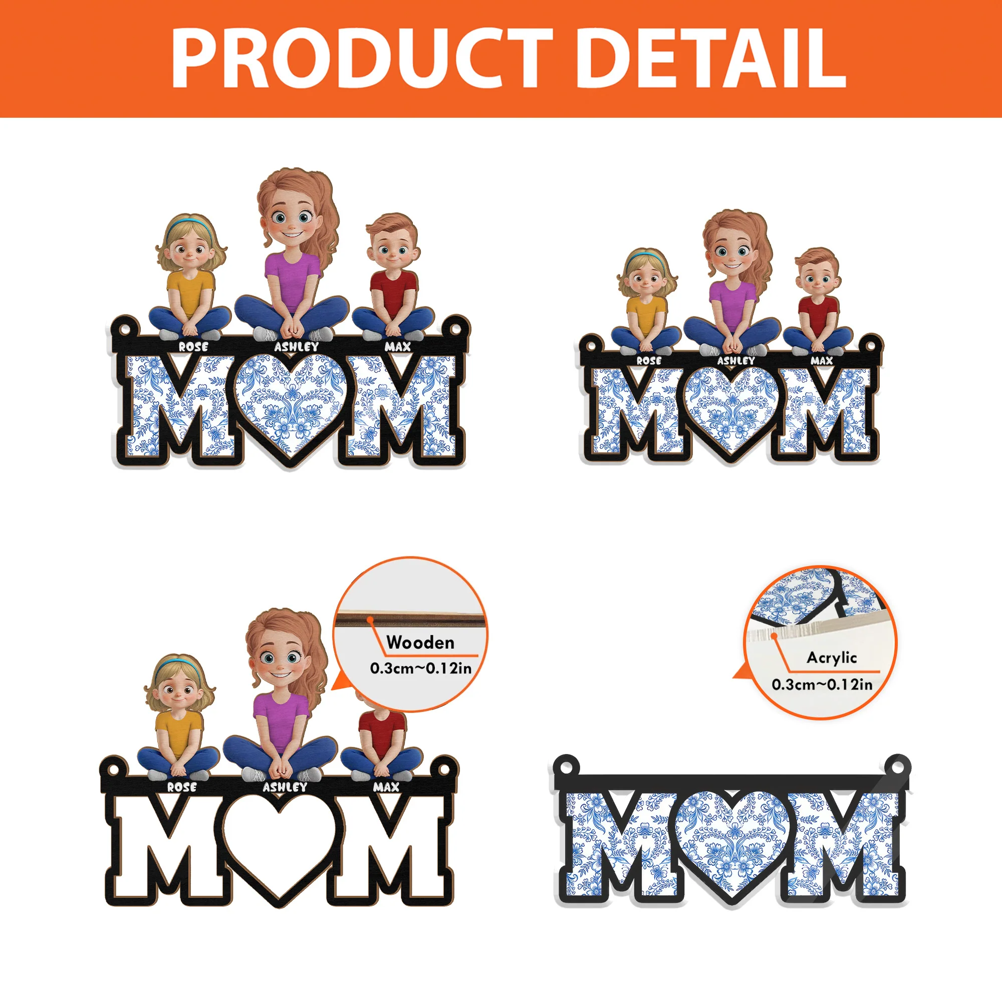 Mother And Daughter Sitting Together Blue Flowers Pattern - Personalized Window Hanging Window Hanging Suncatcher Ornament - Gift For Mom, Grandma, Mother's Day | GR24 NA94 - Image 4
