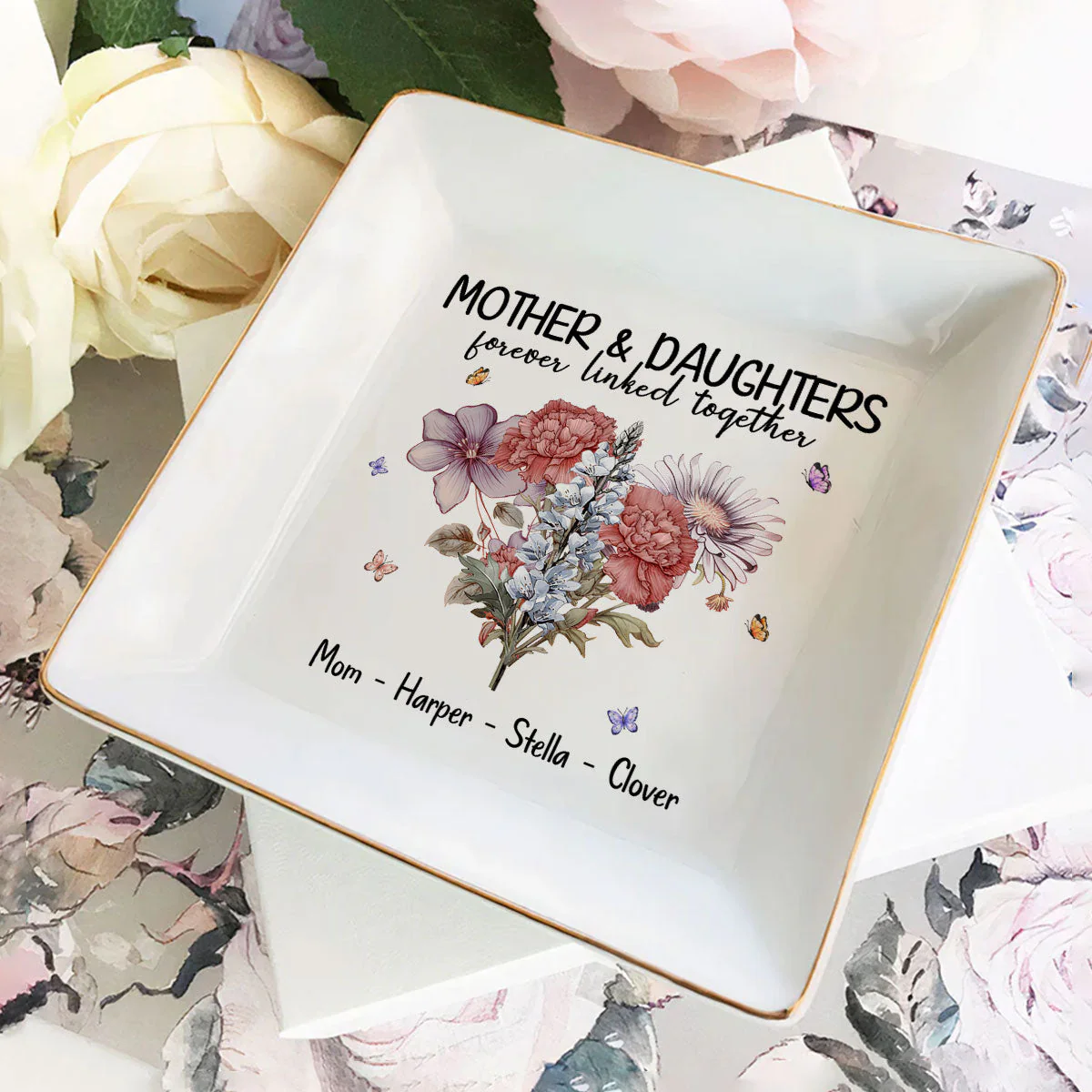 Mother And Daughters Forever Linked Together - Personalized Jewelry Dish - Gift For Mom, Mothers Day - NA94 - Image 2