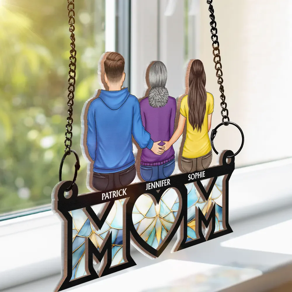 Mother & Children Sitting Bakside Unbreakable Bond - Personalized Window Hanging Window Hanging Suncatcher Ornament - Gift For Mom, Mother's Day | GR24 NA94 - Image 2