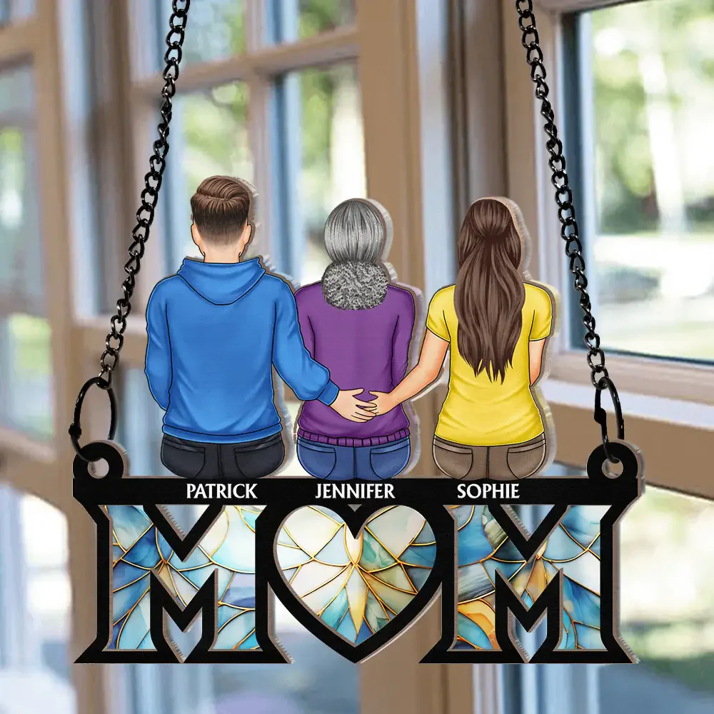 Mother & Children Sitting Bakside Unbreakable Bond - Personalized Window Hanging Window Hanging Suncatcher Ornament - Gift For Mom, Mother's Day | GR24 NA94 - Image 3