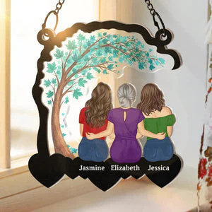 Mother & Daughter Forever Linked Together Heart By Heart - Personalized Window Hanging Suncatcher - Gift For Mom, Mother's Day | GR24 HN02