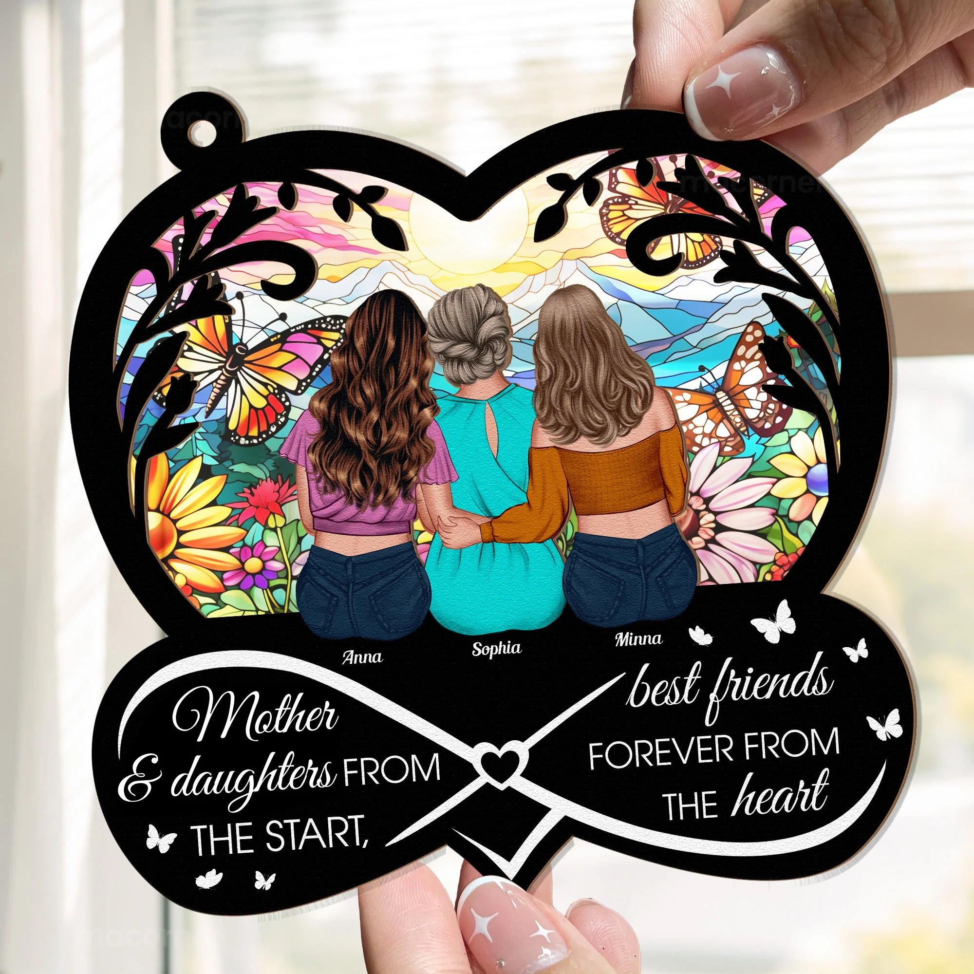 Mother & Daughters, Best Friends Forever From The Heart - Personalized Window Hanging Window Hanging Suncatcher Ornament  - Gift For Mom, Grandma, Mother's Day | GR24 NA94 - Image 2