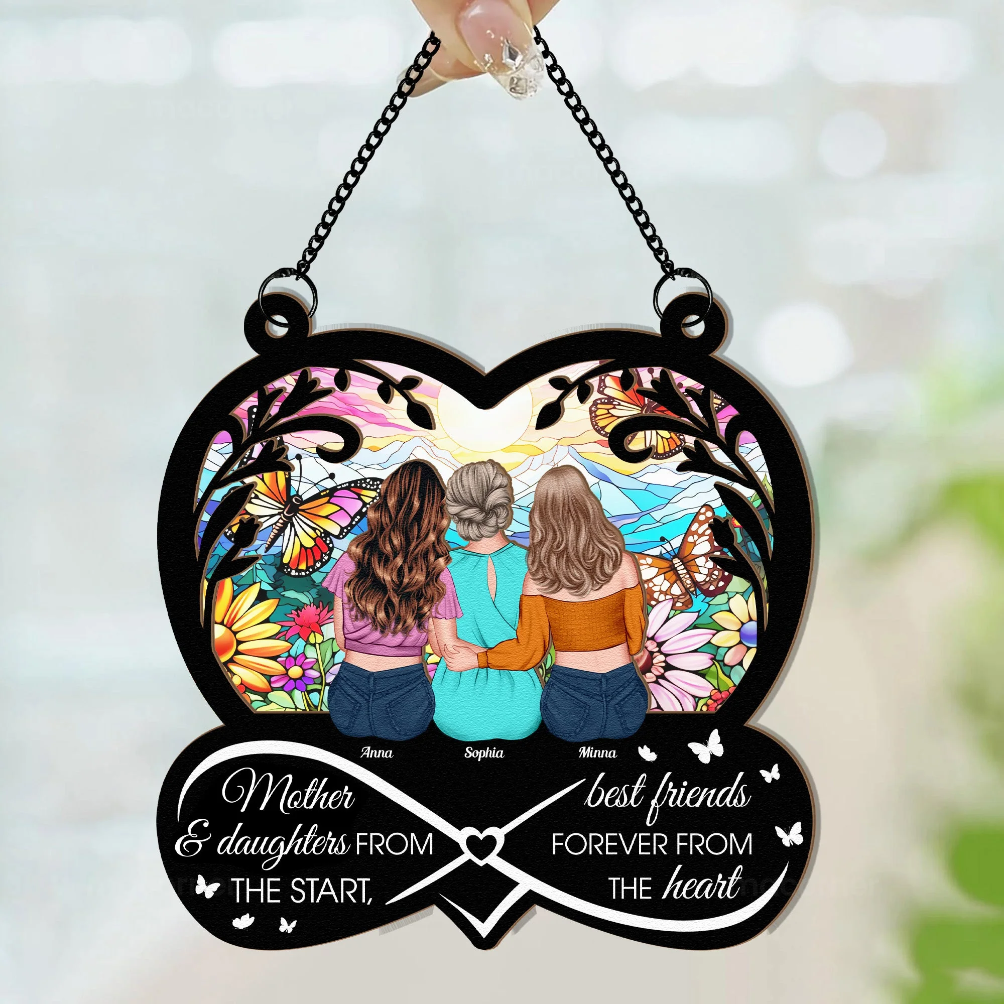Mother & Daughters, Best Friends Forever From The Heart - Personalized Window Hanging Window Hanging Suncatcher Ornament  - Gift For Mom, Grandma, Mother's Day | GR24 NA94 - Image 3