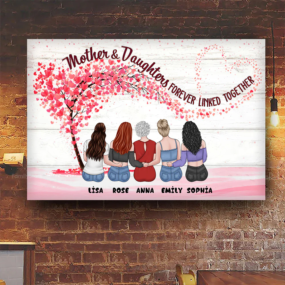 Mother & Daughters Forever Linked Together Blossom - Personalized Canvas Poster - Gift For Mom, Mother's Day | GR24 NA94