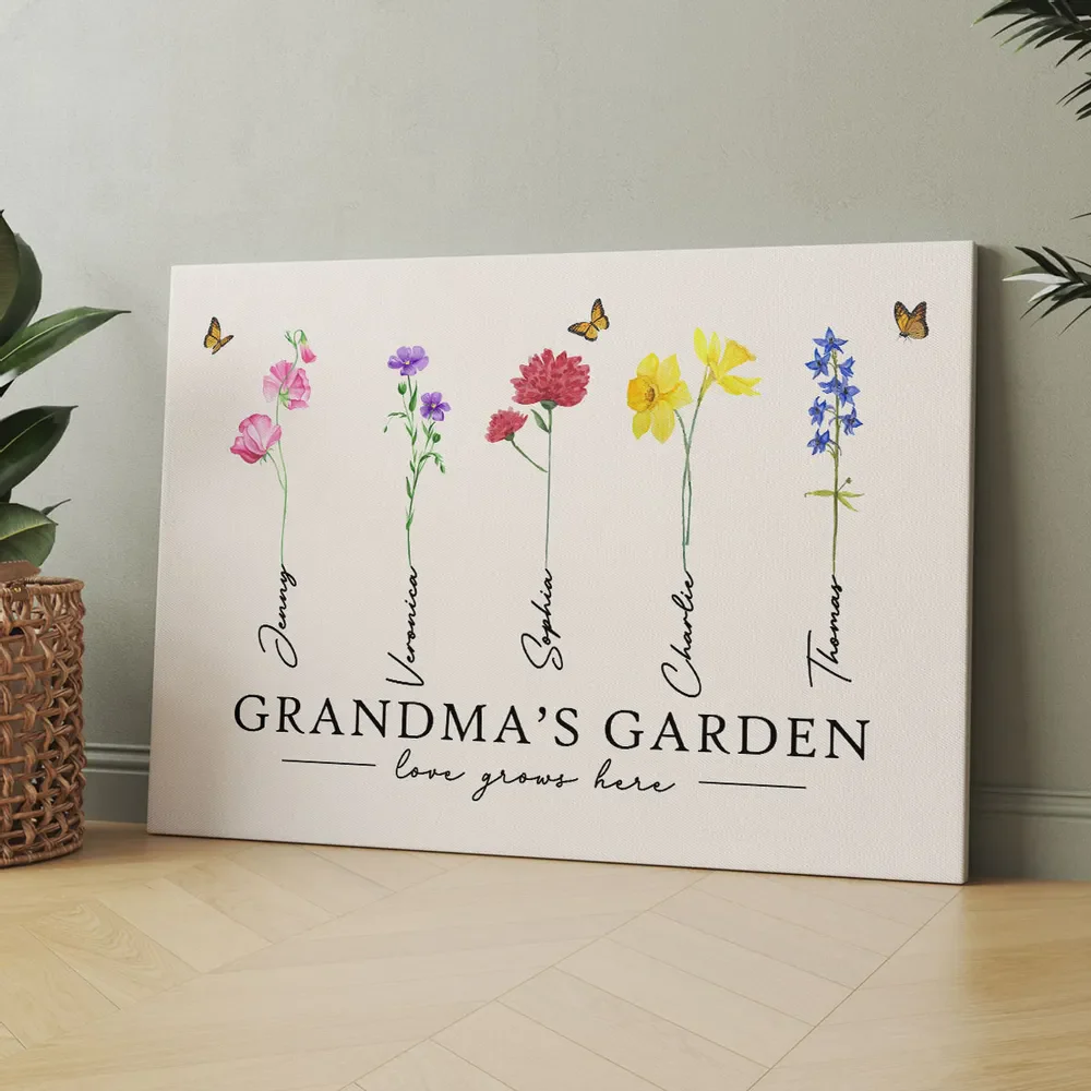 Mother Grandma's Garden Love Grows Here - Personalized Poster Canvas - Gift For Mom, Grandma - Image 3
